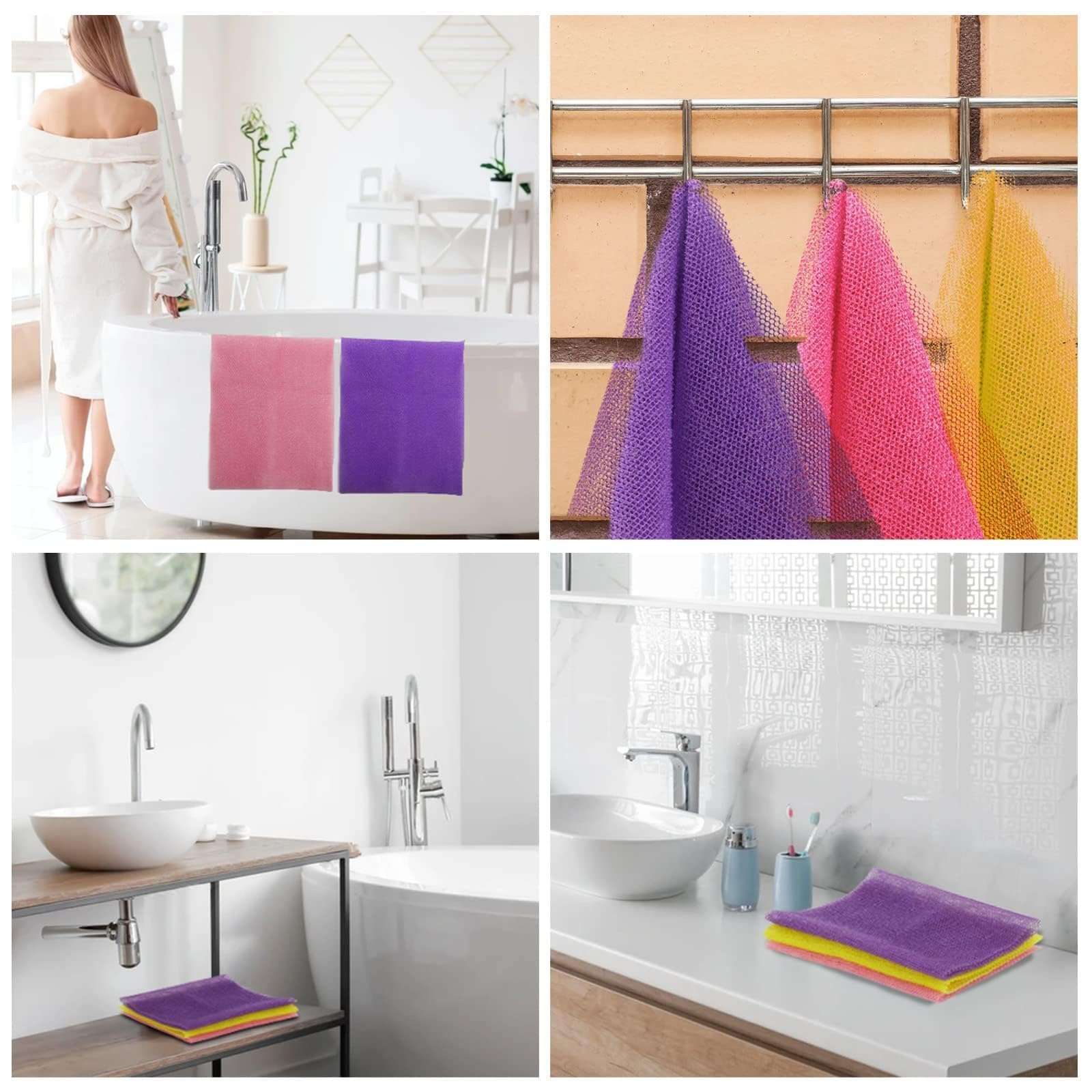 UJFQBH 3 Pieces African Bath Sponge African Net Long Net Bath Sponge Exfoliating Shower Body Scrubber Back Scrubber Skin Smoother,Great for Daily Use (Pink,Yellow,Purple) - Image 7
