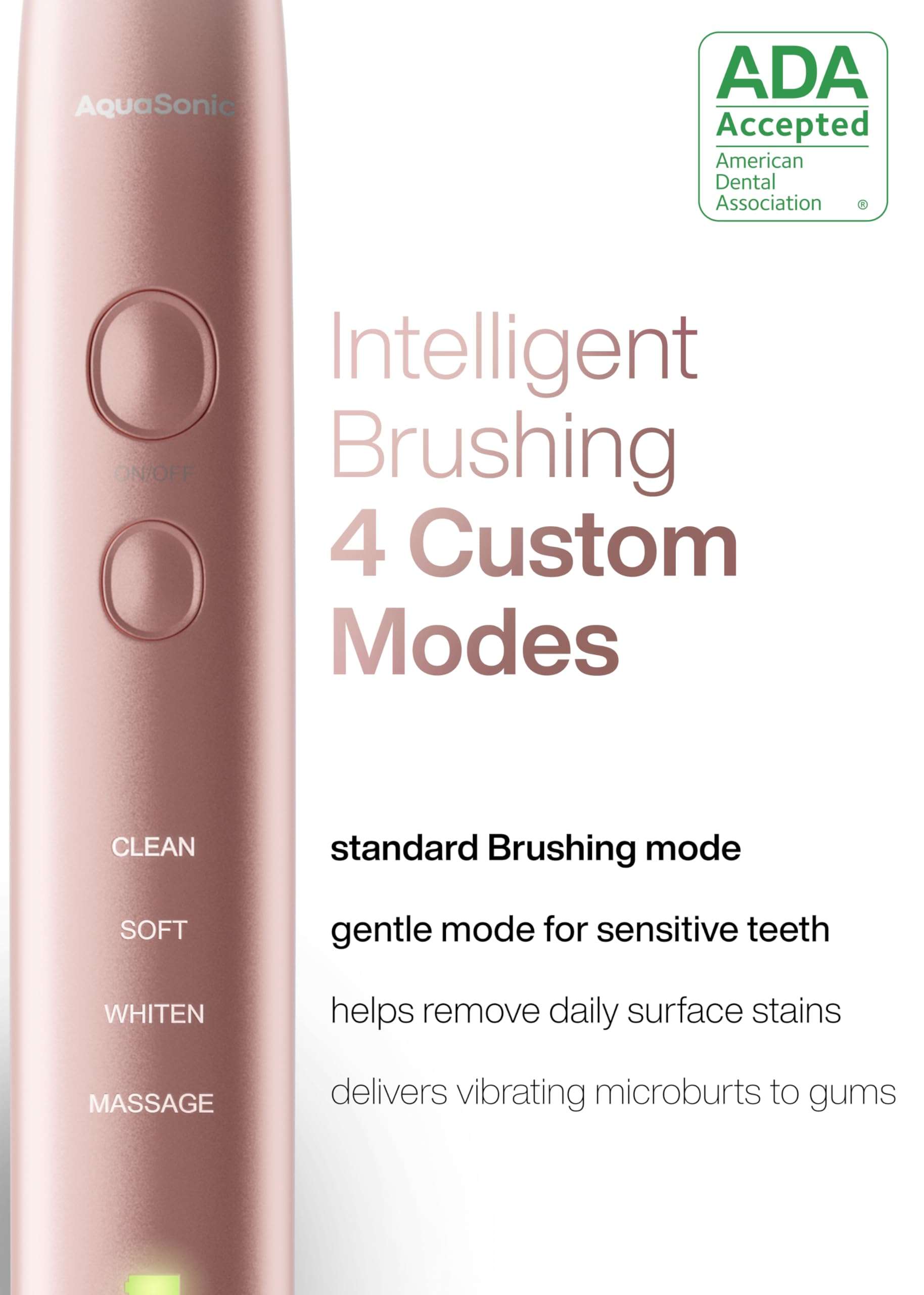 Aquasonic Vibe Series Ultra-Whitening Toothbrush – ADA Accepted Electric Toothbrush - 8 Brush Heads & Travel Case – 40,000 VPM Motor & Wireless Charging - 4 Modes w Smart Timer – Satin Rose Gold - Image 4