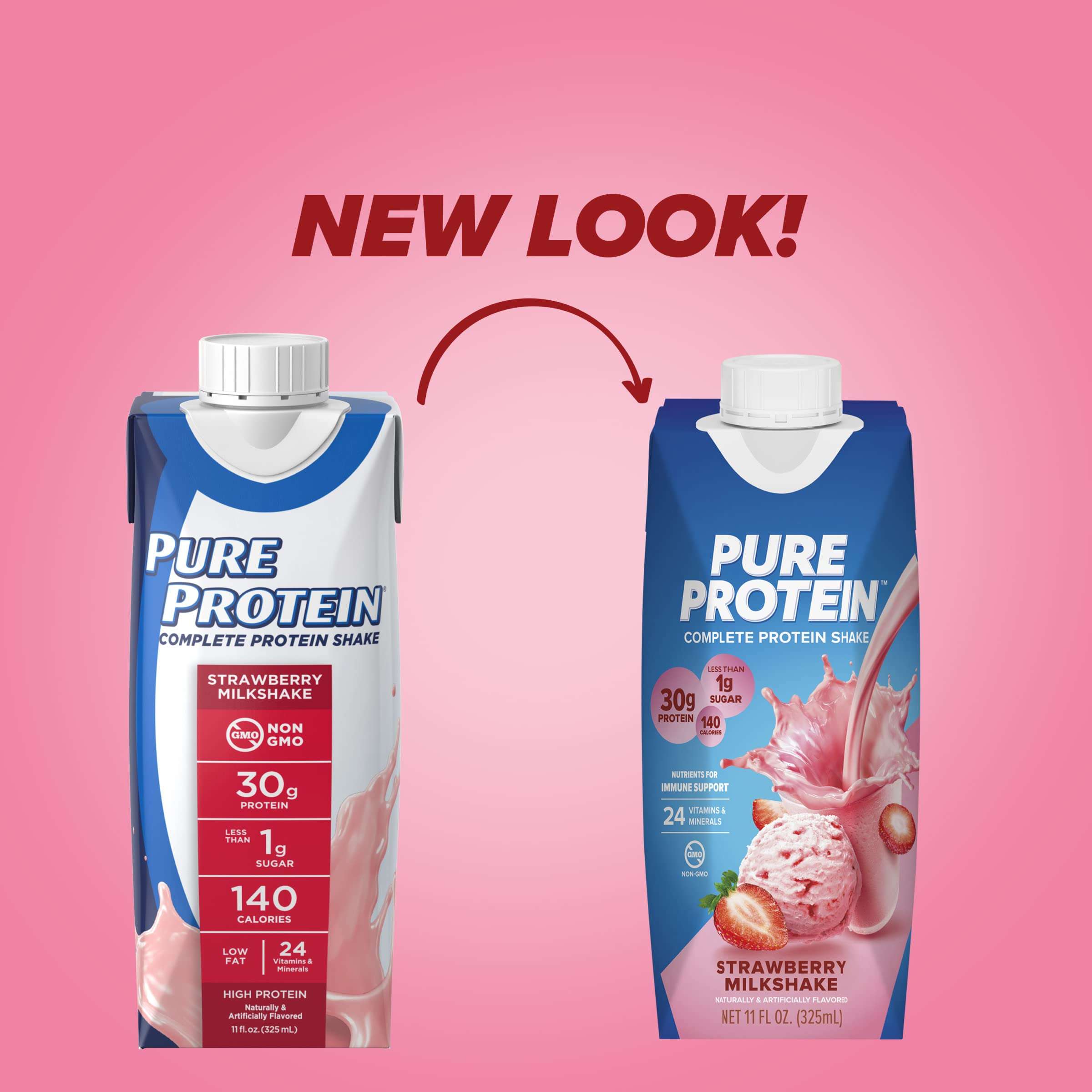 Pure Protein Strawberry Protein Shake, 30g Complete Protein, Ready to Drink and Keto-Friendly, Vitamins A, C, D, and E plus Zinc to Support Immune Health, 11oz Bottles, 12 Pack - Image 3
