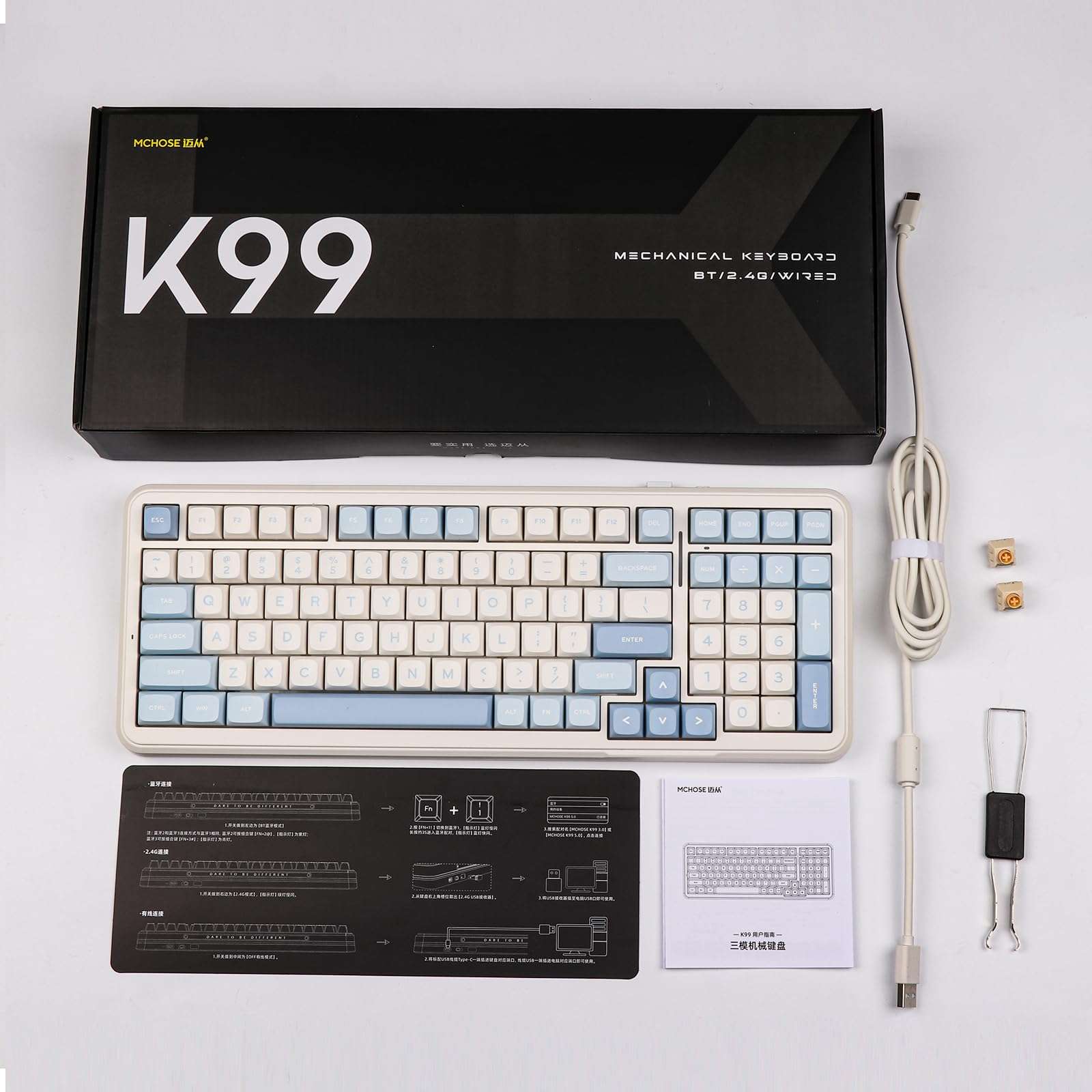 MechLands MCHOSE K99 96% Wireless Gaming Keyboard, Gasket Mechanical Keyboard, BT5.0/USB-C/2.4GHz Wireless Creamy keyboard, with 6-Layer Padding, 6000mAh Battery, Hot Swappable, NKRO for Win/Mac/Linux - Image 8