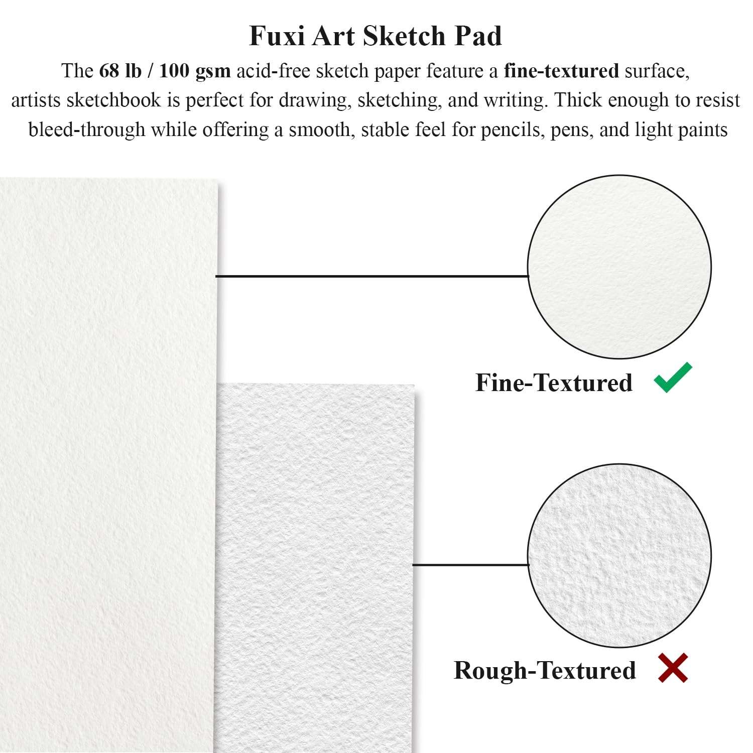 Fuxi 9" x 12" Sketch Book, Top Spiral Bound Sketch Pad, 100 Sheets 68lb/100gsm Acid-Free Drawing Paper, Art Sketchbook for Drawing Pad for Kids Artists & Beginners Professional Art Supplies for Adults - Image 5