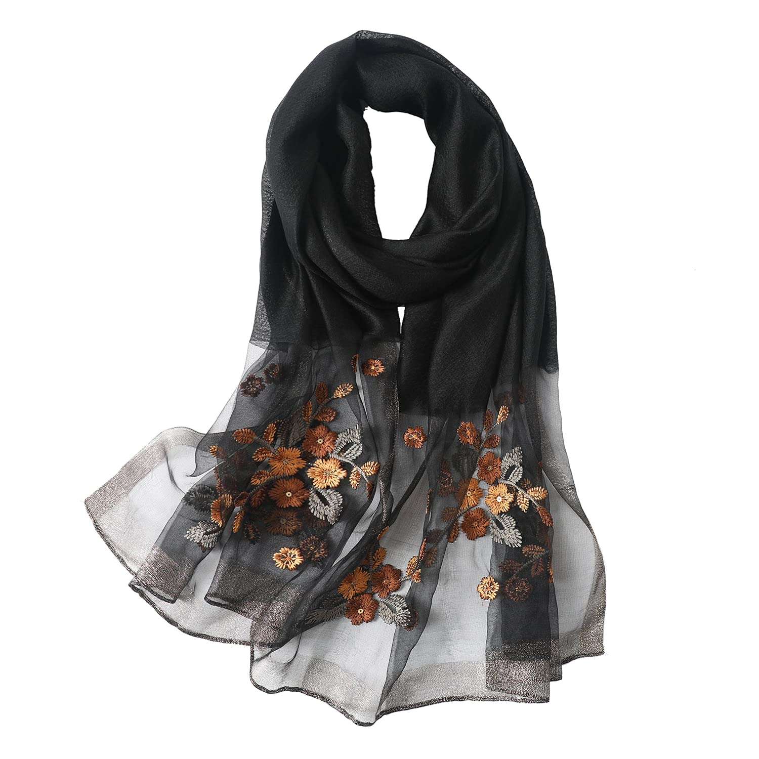 WINCESS.YU Silk Scarf for Women Lightweight Shawls and Wraps for Weddings Fashion Pashmina Shawl Embroidered Scarves - Image 1