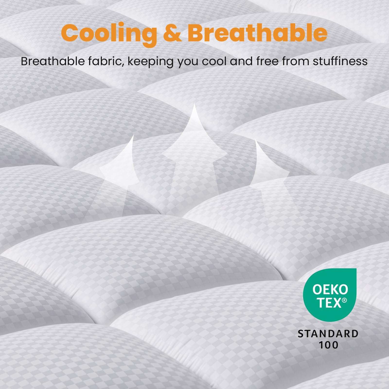 MATBEBY Queen Size Mattress Pad - Cooling Breathable Mattress Topper, Quilted Fitted Mattress Protector, Pillow Top Mattress Cover with 8-21" Deep Pocket, Soft, Machine Washable, White, 60x80 Inches - Image 4
