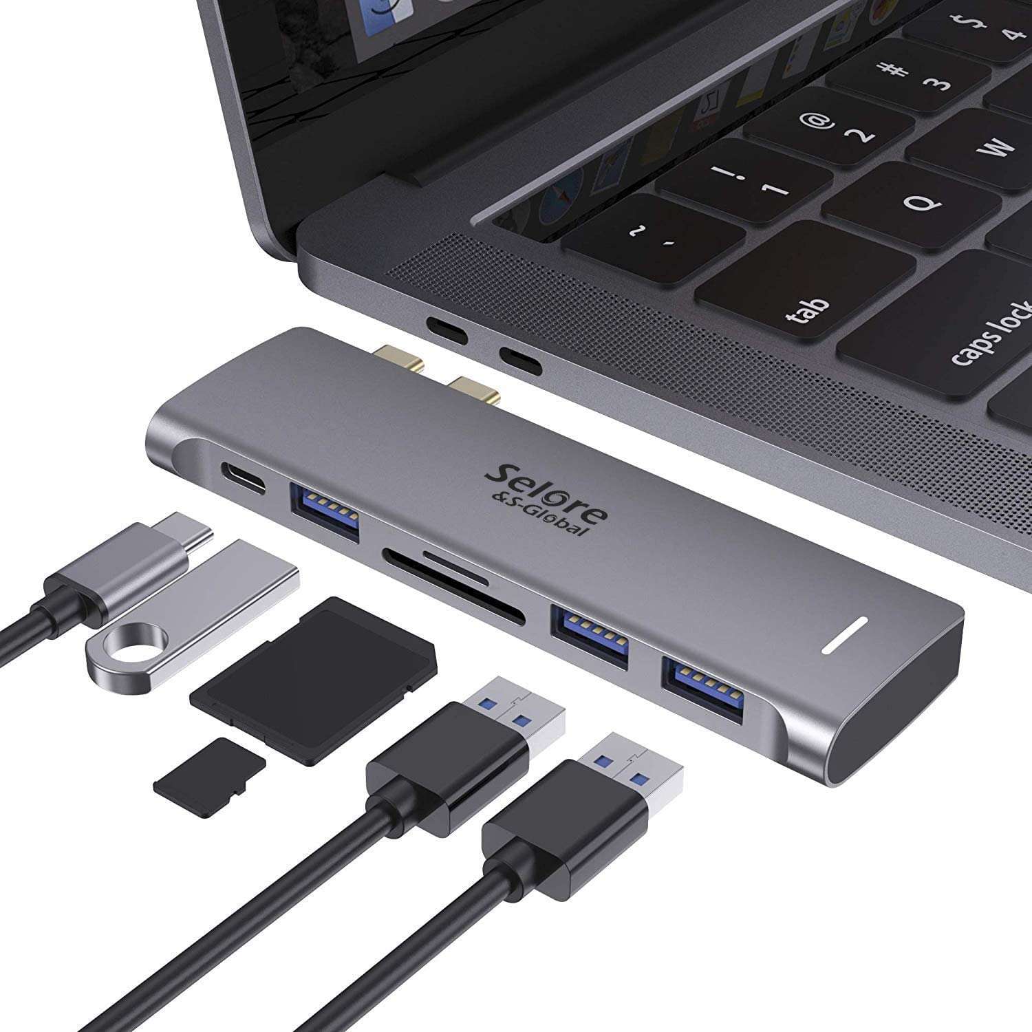 USB C Adapter for MacBook Pro/Air M1 M2 M3 2021 2020 2019 13" 15" 16", 6 in 1 USB-C Hub MacBook Pro Accessories with 3 USB 3.0 Ports,USB C to SD/TF Card Reader and 100W Thunderbolt 3 PD Port - Image 1