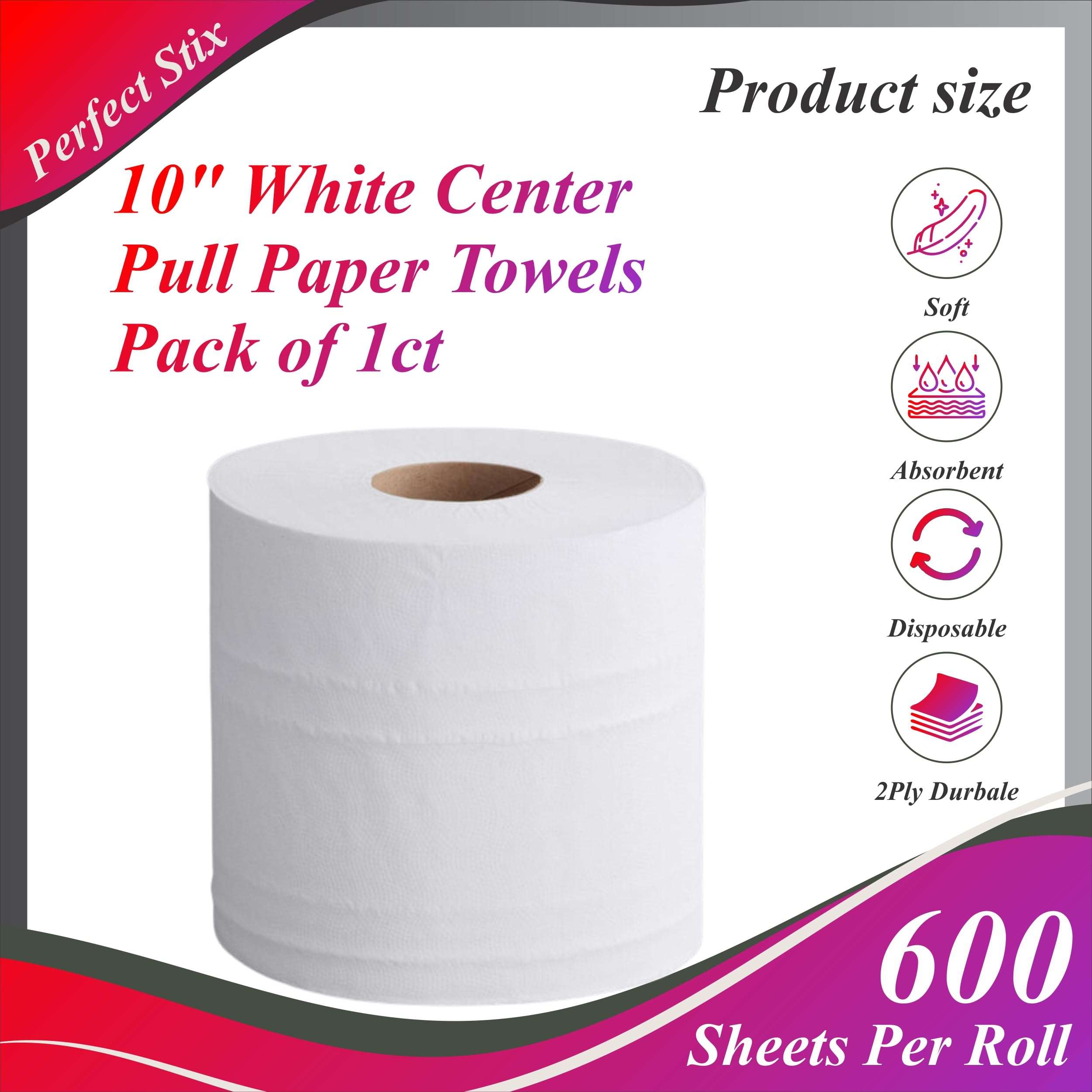 Perfect Stix 10" White Center Pull Paper Towels- Pack of 1ct-600 Sheets Per Roll - Image 2