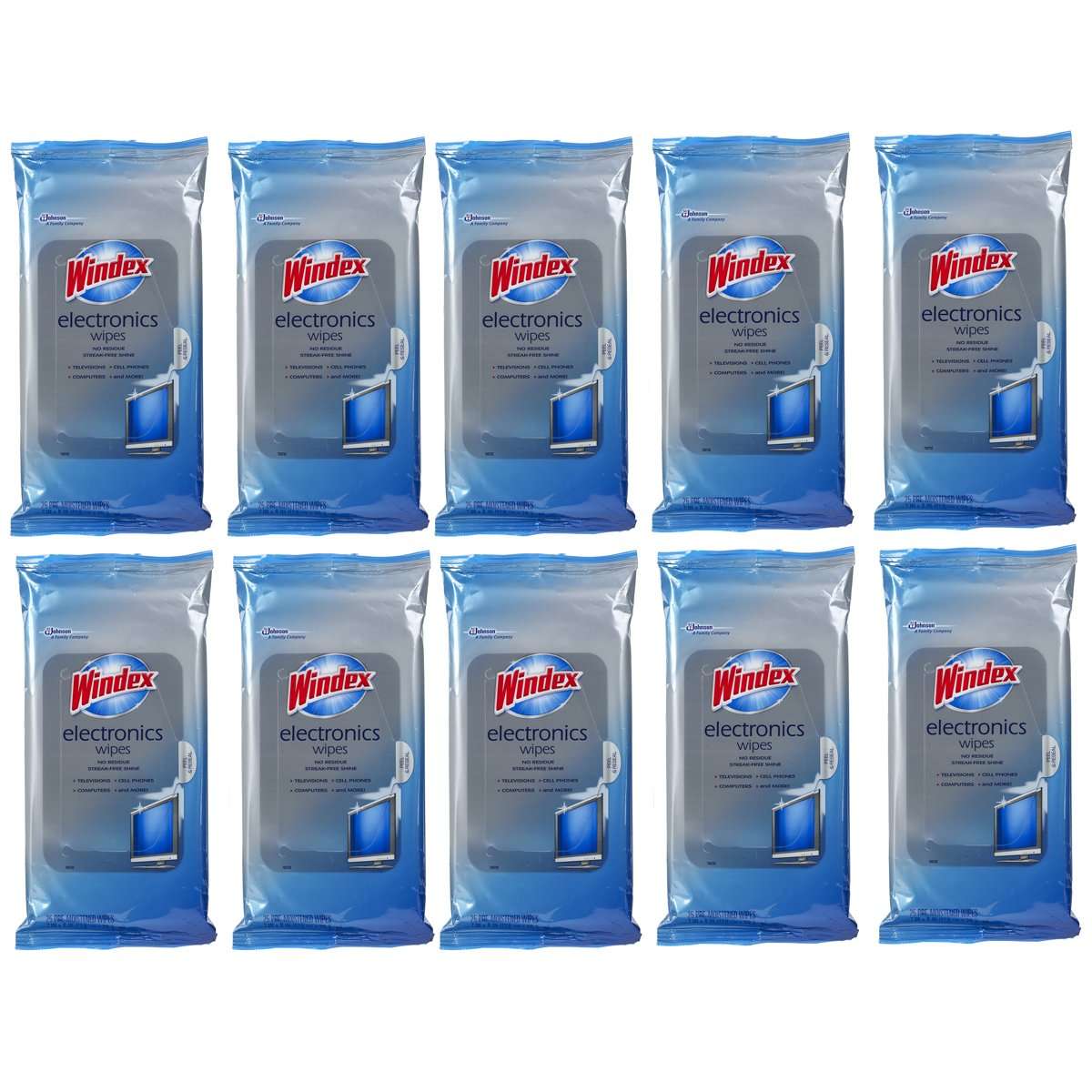 Windex Electronics Wipes, 25Count, 10 Pack, Total 250 Wipes - Image 1