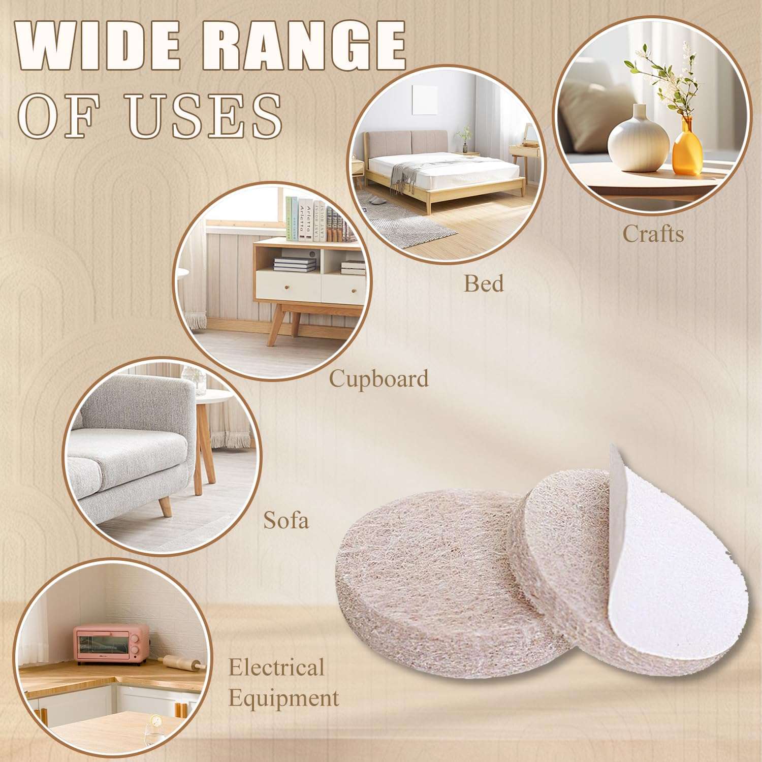Yelanon Felt Furniture Pads for Hardwood Floors -216 Pcs Premium Felt Pads for Chair Legs, Floor Protectors for Furniture, Beige & Brown - Image 5