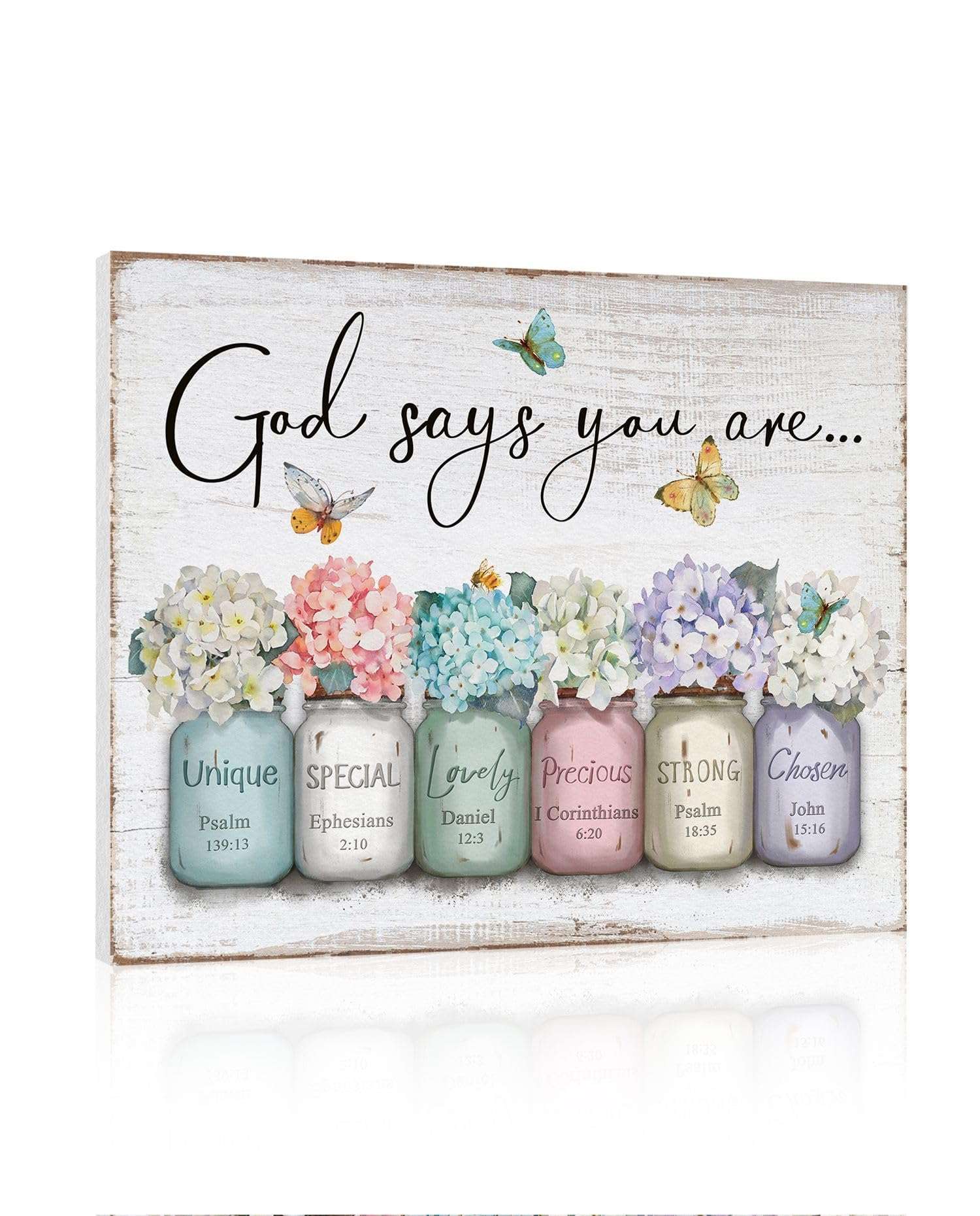 Inspirational Bible Verse Wall Art: God Says You Are Wall Sayings Flowers in Mason Jar Picture Print Christian Gift Quotes Poster for Women Girl Bedroom Decor 12" x 15" - Image 1