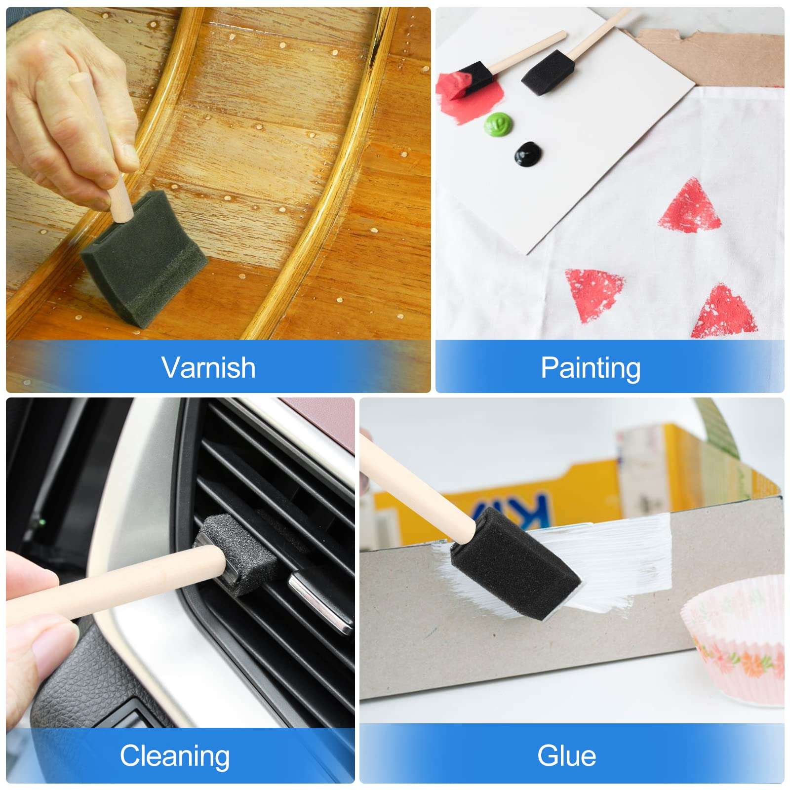 24 Pcs Foam Paint Brushes, Wood Handle Sponge Brushes for Painting, Staining, Varnishes, and DIY Craft Projects (1'', 2'' and 3'') - Image 6