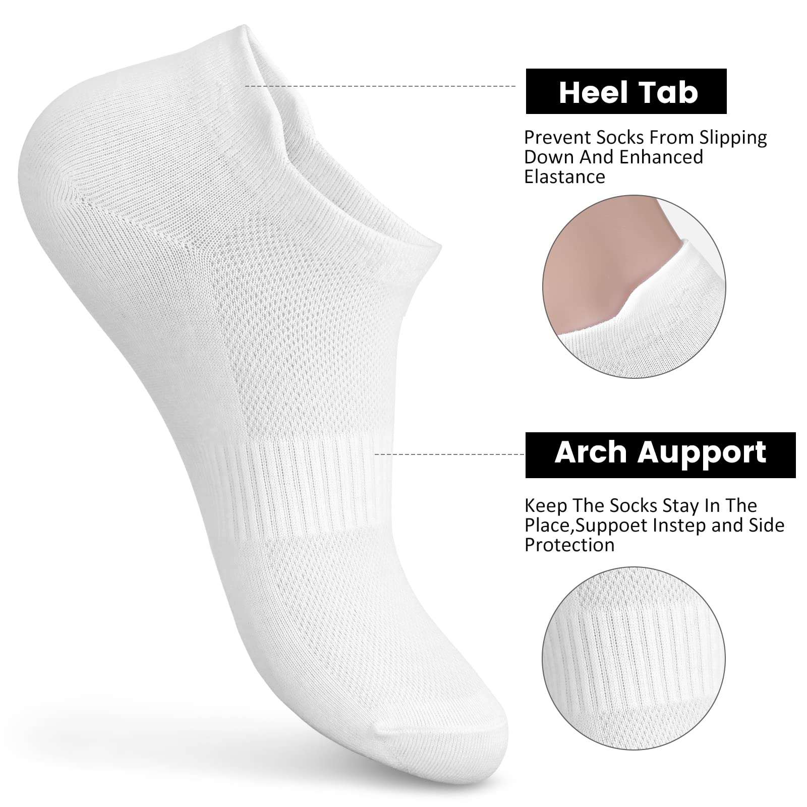 Women's Ankle Cotton Socks - Low Cut Athletic Running Soft Thin No Show White Socks With Tab 6 Pairs - Image 3