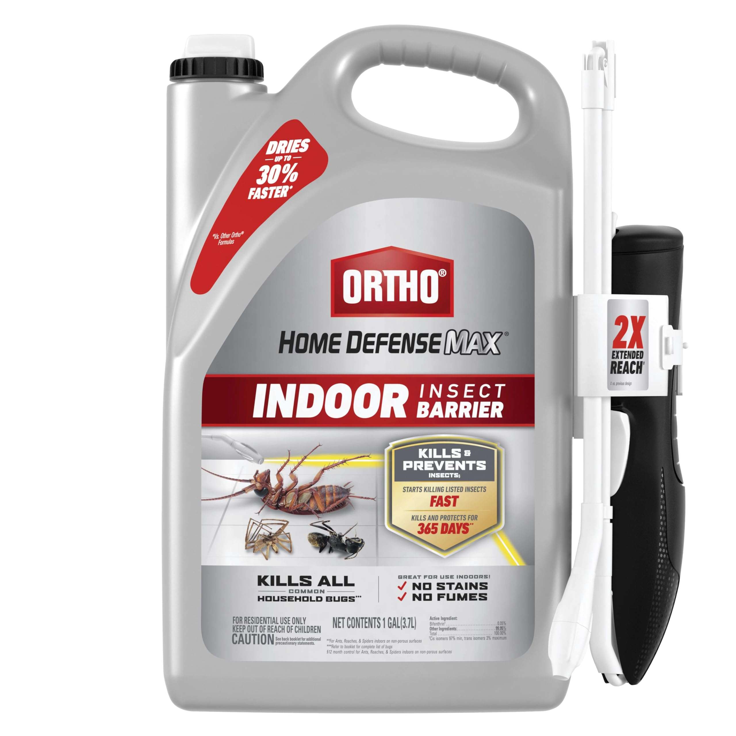 Ortho Home Defense Max Indoor Insect Barrier with Extended Reach Comfort Wand, Kills Ants, Roaches, Spiders, Fleas and Ticks, 1 gal. - Image 1