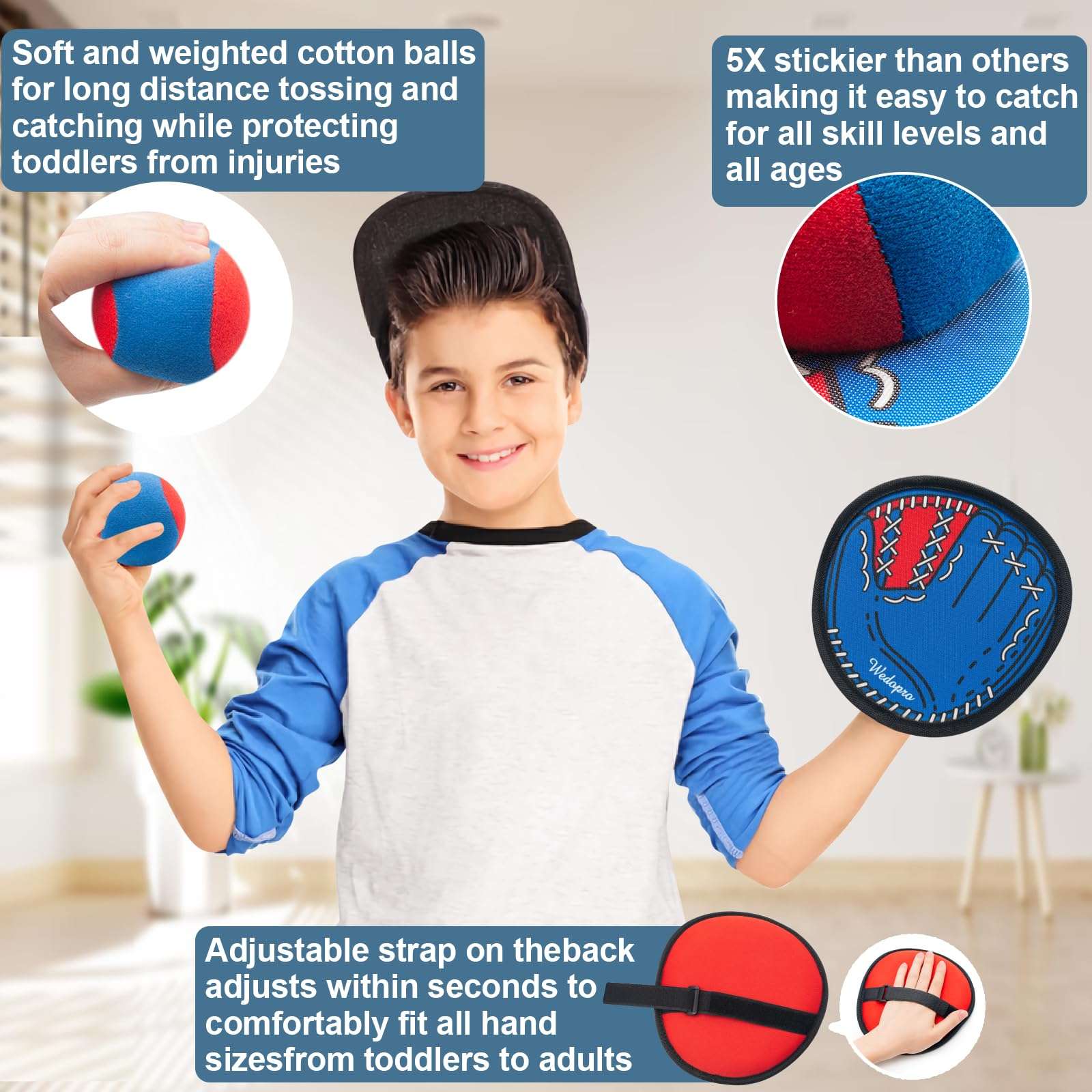 Toss and Catch Ball Game, Kids Toddler Baseball Glove & Catch Ball Toys, Kids Outdoor Games for Family, Toys for Beach Pool Yard Outside, Birthday Gift for Ages 3 4 5 6 7 8-12 (Red/Blue-4 Pack) - Image 4