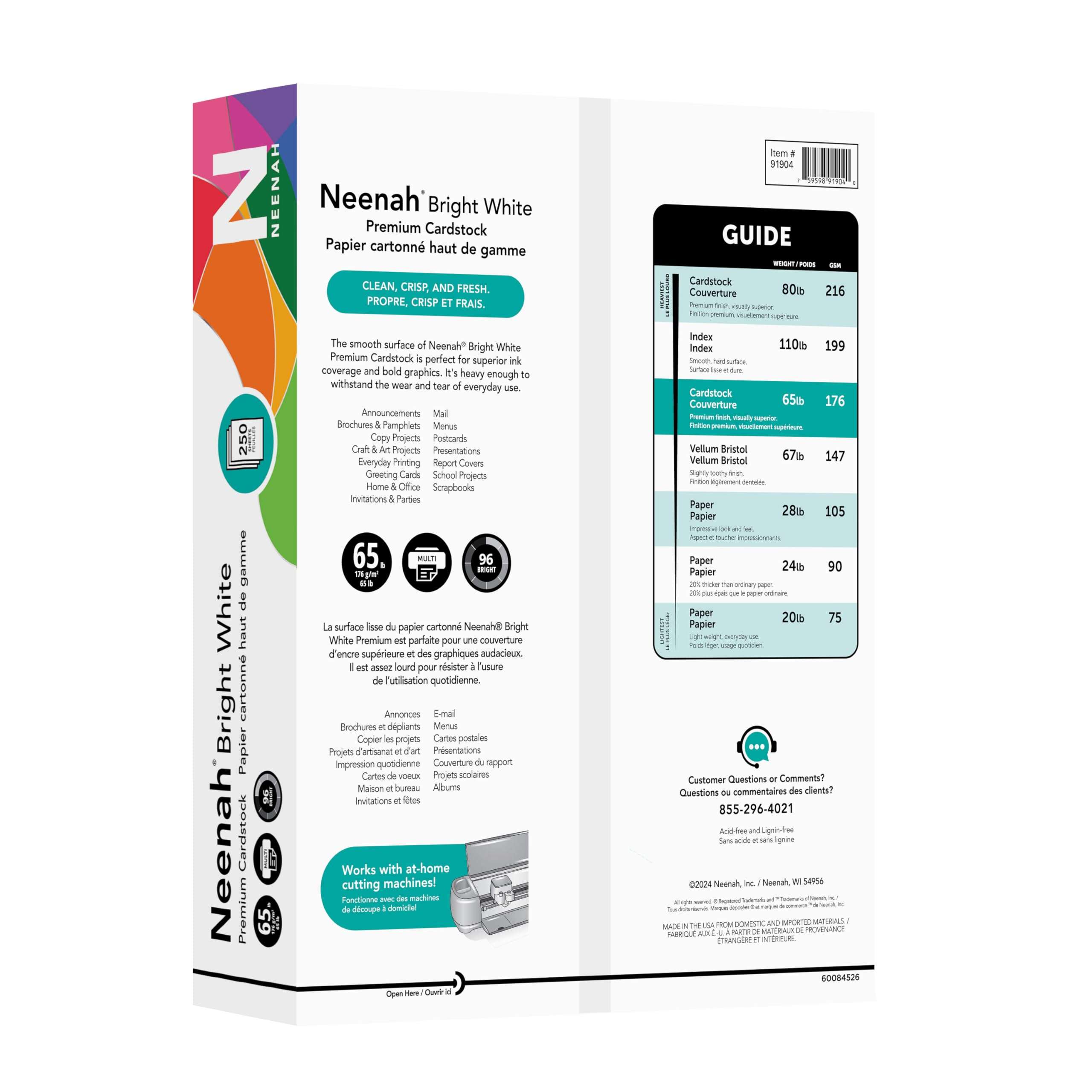 Neenah Bright White Bright White Card Stock, 96 Bright, 65 lb Cover Weight, 8.5 x 11, 250/Pack - Image 3