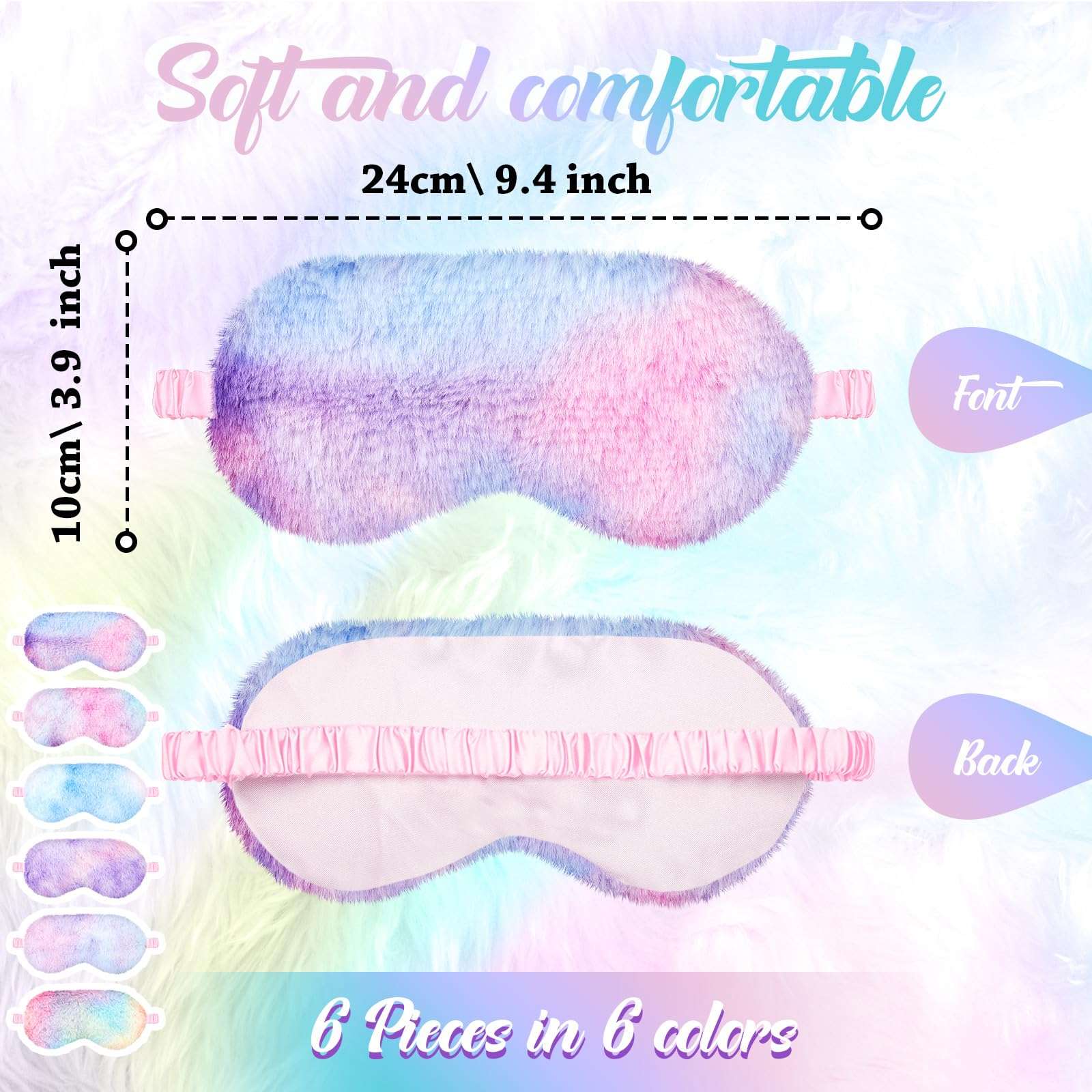 Cuffbow 6 Pcs Plush Sleep Eye Mask Silk Furry Eye Covers for Sleeping Cute Sleep Mask Fluffy Comfortable Sleeping Blindfold for Travel Sleepover Nap Party Supply Girls Women(Rainbow) - Image 2