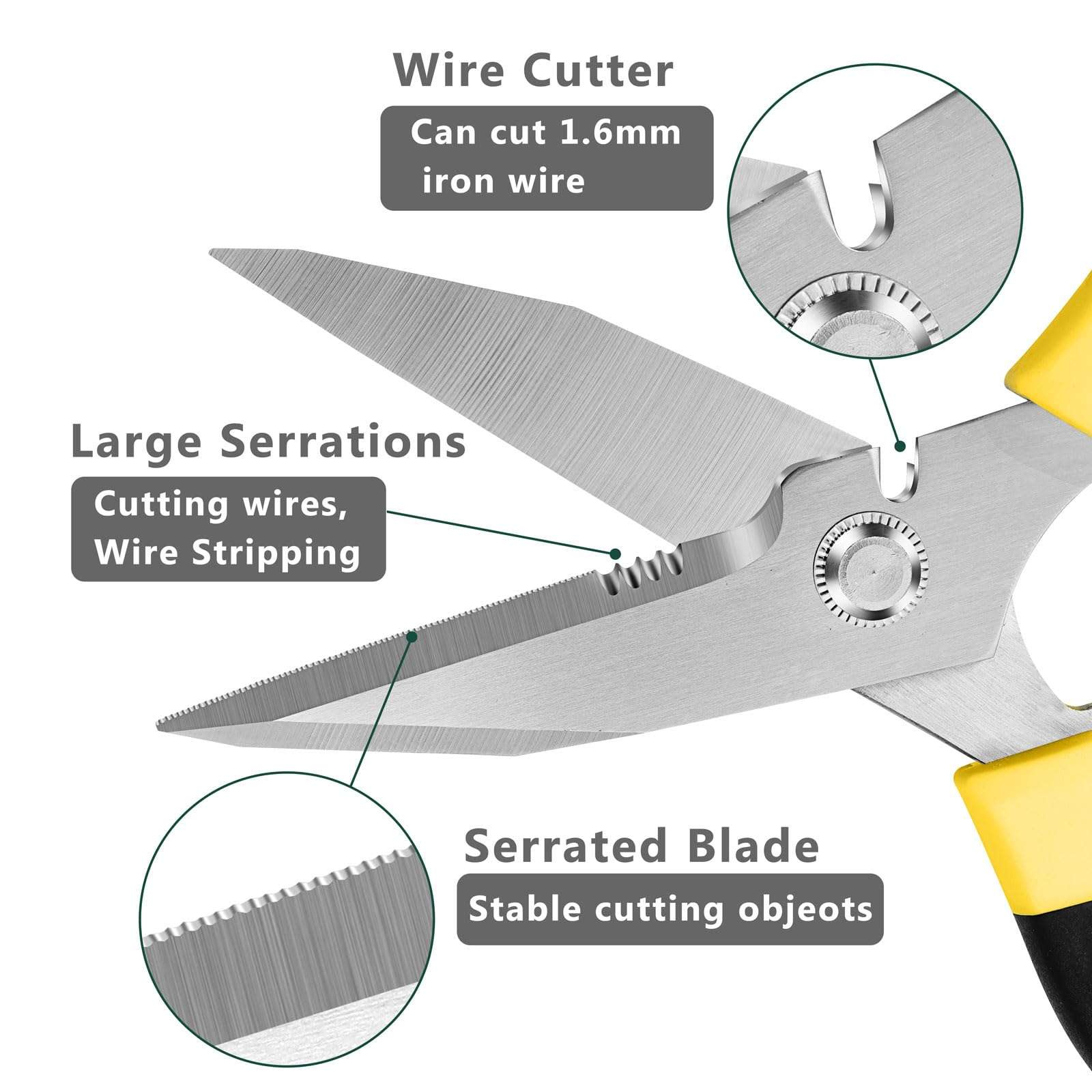 BoFuYuan Utility Scissors Heavy Duty: sharp Scissors All Purpose heavy duty, Easy Cutting Carpet, Cardboard, Wires, Leather, Fabric（8'' Yellow） - Image 3