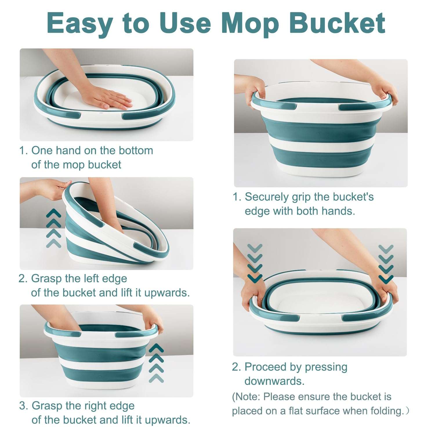 Collapsible Mop Bucket with Handle for Cleaning, 16L(4.2 Gallon) Silicone Square Mopping Bucket for Windows Cleaning or Car Washing, Cleaning Supplies Organizer Plastic Bucket for Storage, 2 Pack - Image 3
