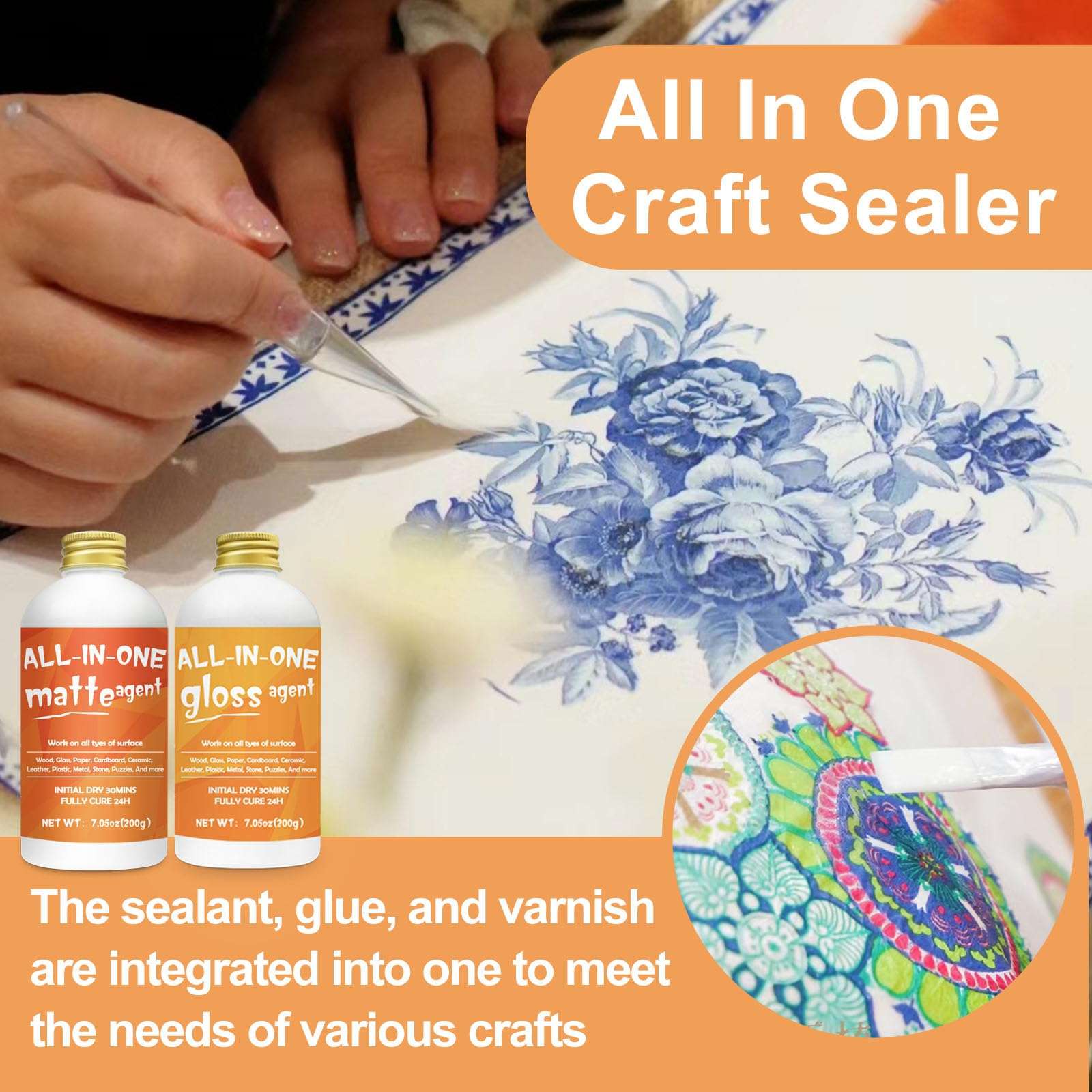 1DFAUL Crafts Sealer Gloss Matte Finish, 200ml+200ml All in One Craft Glue, Varnish, and Finish, All Purpose Art Glue Kit for Wood, Paper, Acrylic Paints, Ceramics, Fabrics, Clay - Image 2