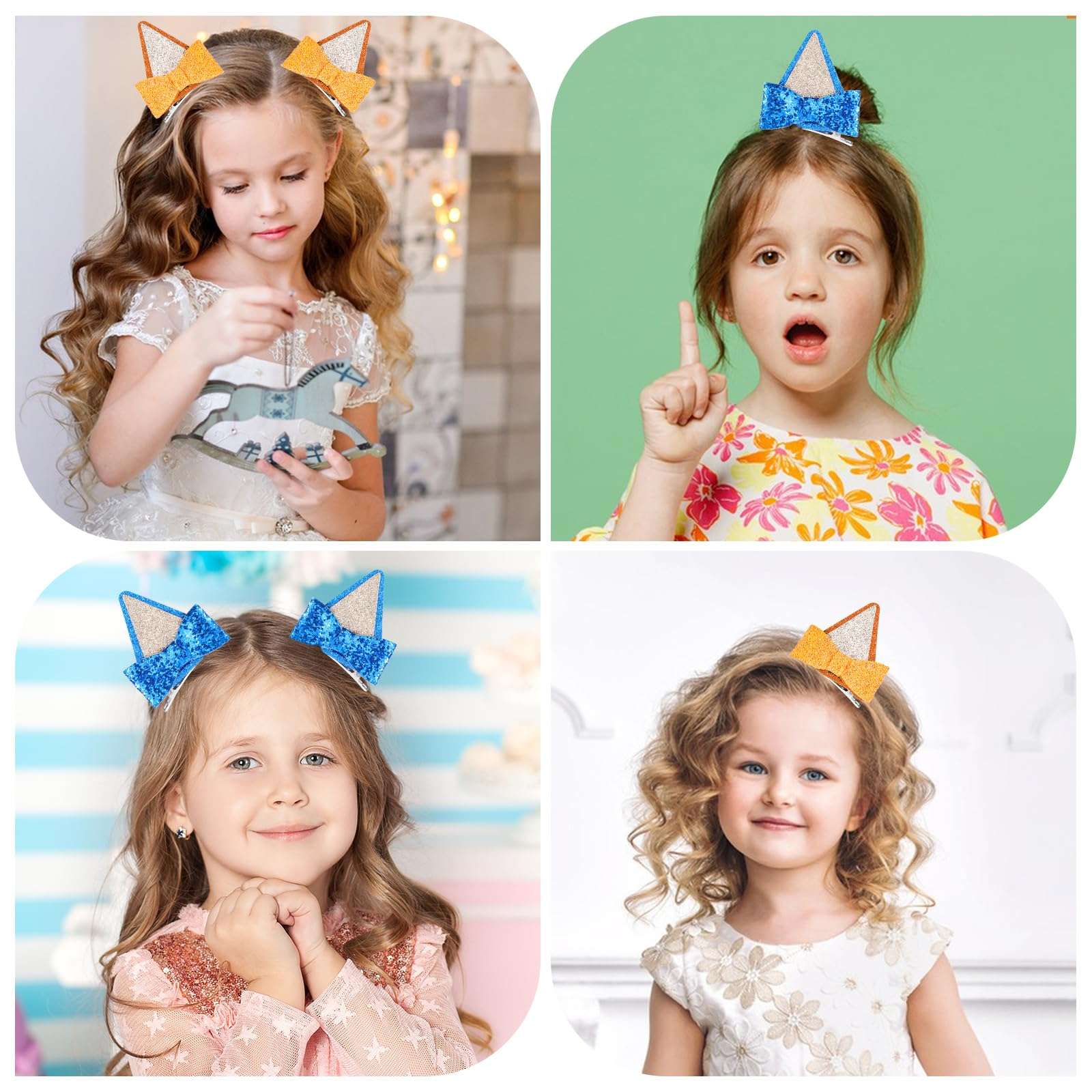 Blue Ears Hair Clips, Mabor 2 Pair Hair Pin Barrettes Hair Accessories for Halloween Costume Birthday Decorations Theme Party Supplies Cosplay for Boys and Girls (Blue and Orange) - Image 5