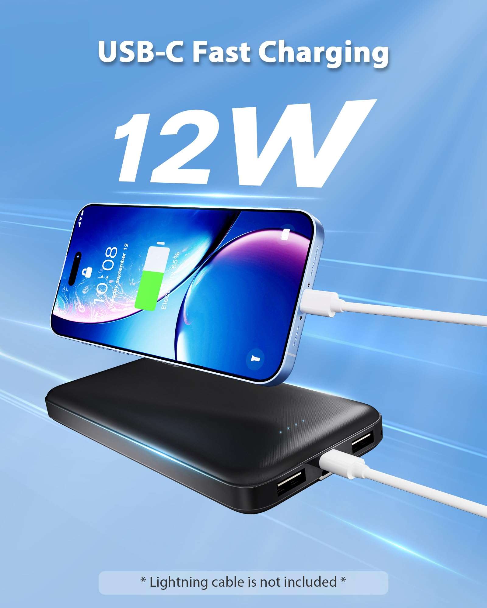 Miady 2-Pack 10000mAh Dual USB Portable Charger, USB-C Fast Charging Power Bank, Backup Charger for iPhone 15/14/13, Galaxy S23/22, Pixel and etc - Image 3