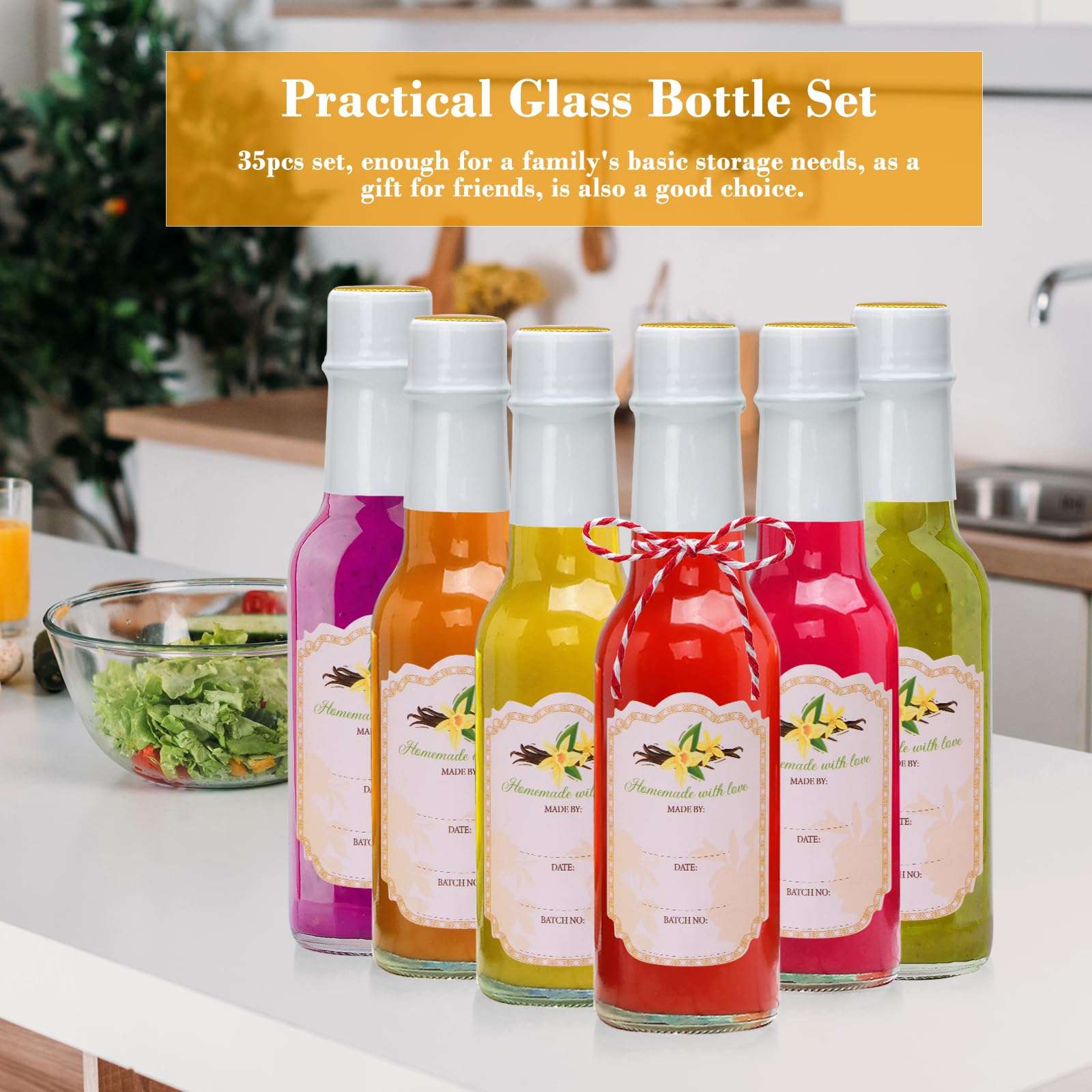 Hot Sauce Bottles 5 oz, Clear Woozy With Shrink Capsules, Small Wine Making With Lids for Bottling, Empty 5oz Glass Vanilla Extract With White Caps Set of 4 - Image 8