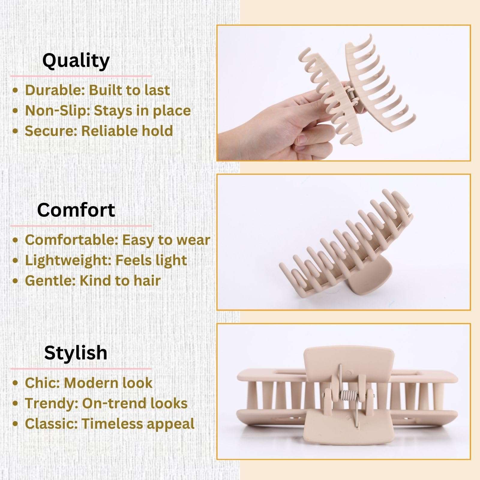 LuSeren Hair Clips for Women 4.3 Inch Large Hair Claw Clips for Women Thin Thick Curly Hair, Big Matte Banana Clips,Strong Hold jaw clips,Neutral Colors - Image 5