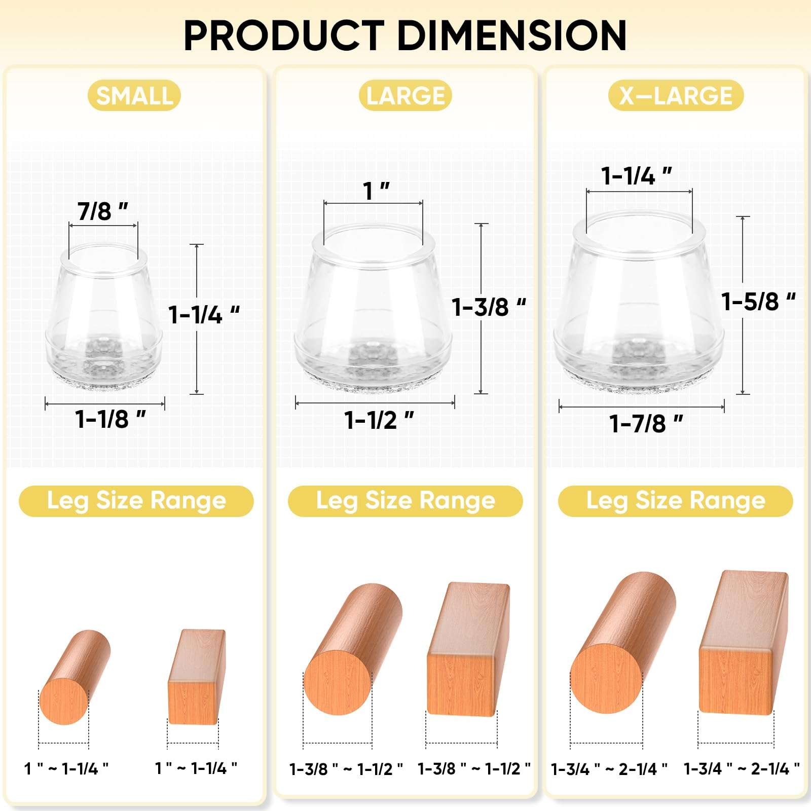 BALEINE 16 Pack Silicone Chair Leg Floor Protectors, Stool Leg Protectors Cap, Non-Slip Chair Leg Caps for Hardwood Floors (Clear & Small, 16 Pack) - Image 2
