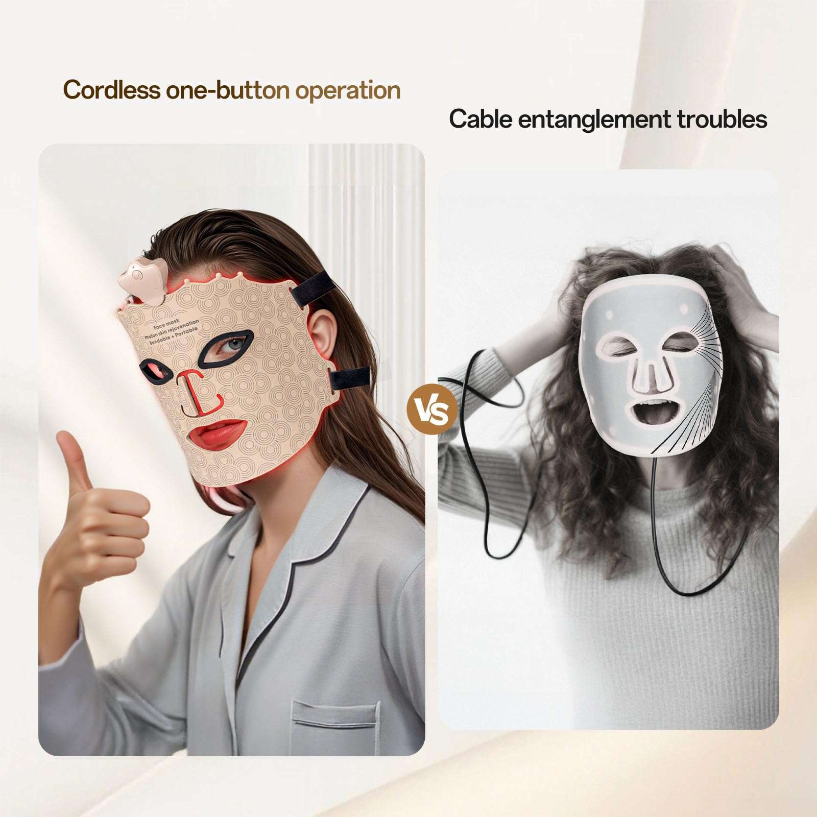 SUERBEATY Red Light Mask - 7 Colors Red Light Mask for Face, Facial Skin Care at Home, Cordless Design, Lightweight, Portable, Rechargeable for Home - Khaki - Image 2