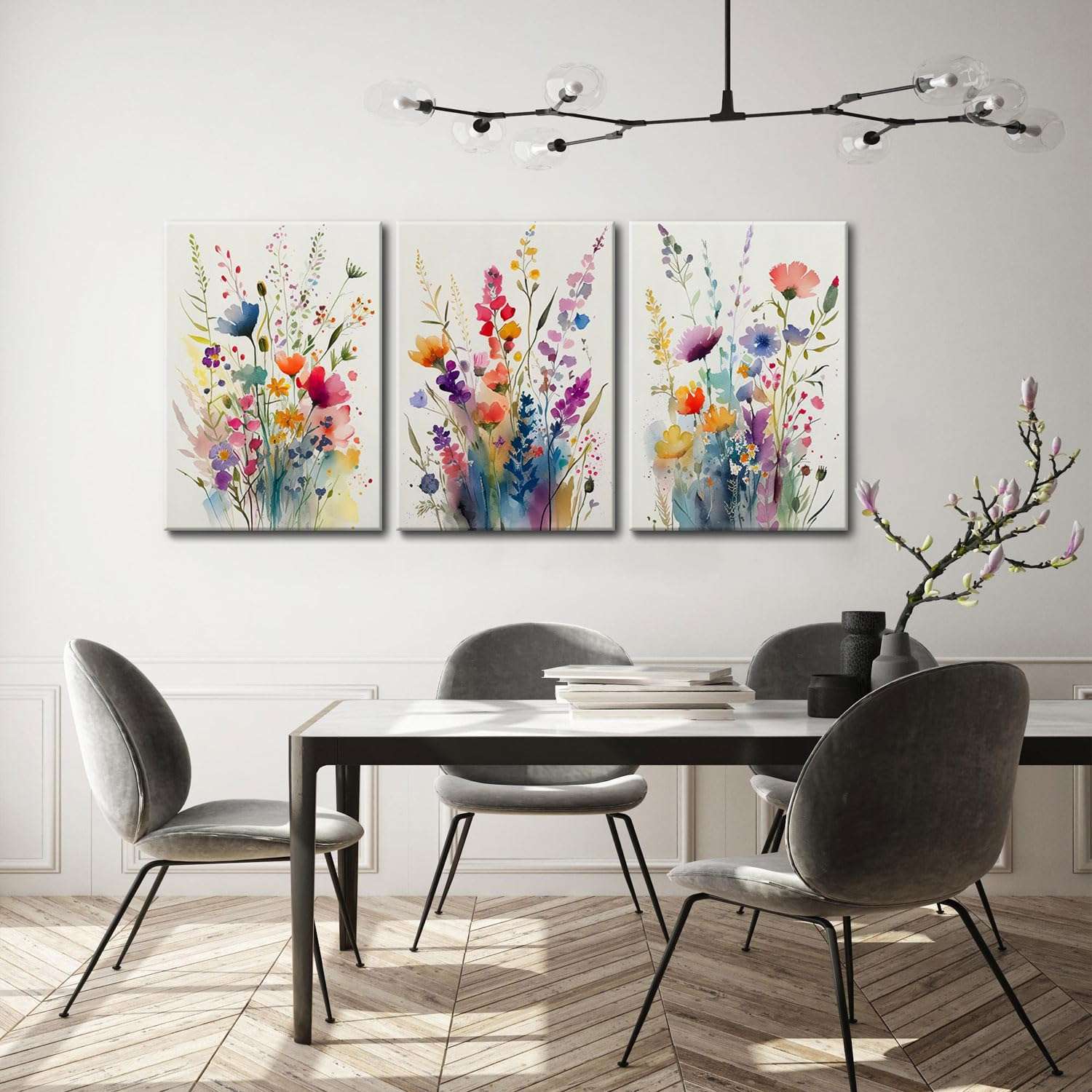 KISSFOX 3 Piece Colorful Wildflower Botanical Framed Wall Art Watercolor Floral Canvas Art Prints Boho Flower Pictures Wall Decor Modern Minimalism Paintings Artwork Girls Bedroom Living Room Bathroom - Image 2