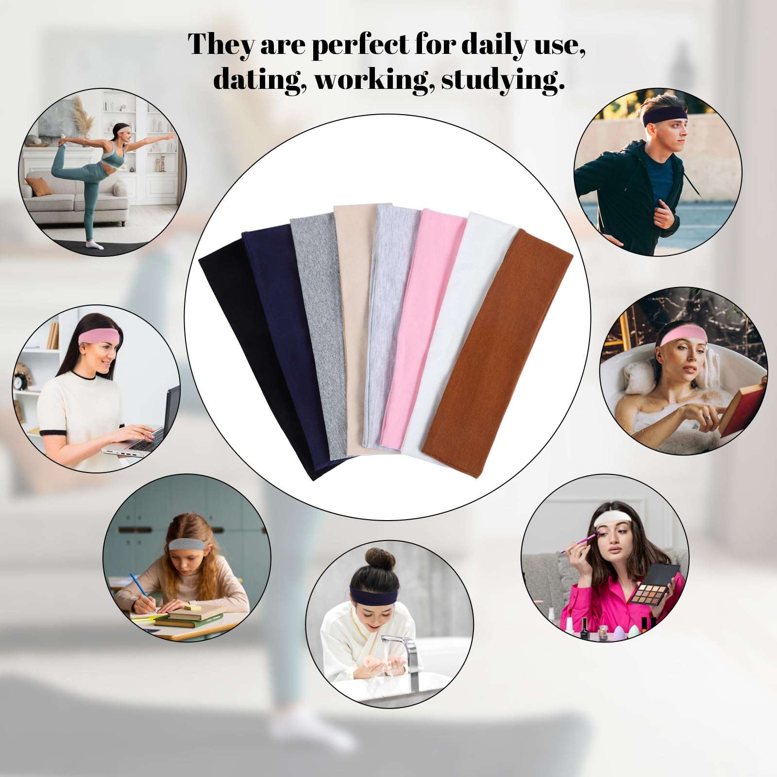 8 Pack Headbands for Women, Non Slip Sport Headbands Sweat Absorbing Cotton Hair Bands Stocking Stuffers for Women Girls - Image 7