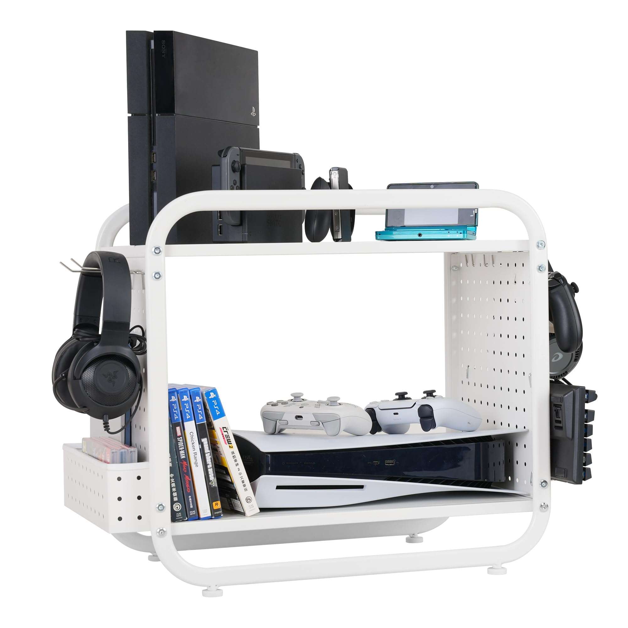 PLKOW Compact Video Game Storage Organizer, Xbox Stand Organizer for Consoles, Controllers, Headphones Xbox/PS5/PS4/Switch Accessories, Video Game Storage Rack, Black - A Great Gift for Gamers (White) - Image 1
