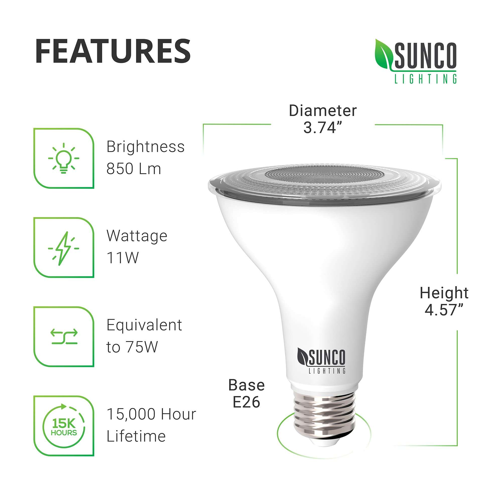 Sunco LED PAR30 Dusk to Dawn Light Bulb for Outside Porch, Patio, Backyard, 11W=75W, 850 LM, 2700K Soft White, Non-Dimmable, Photocell Sensor, UL 2 Pack - Image 3