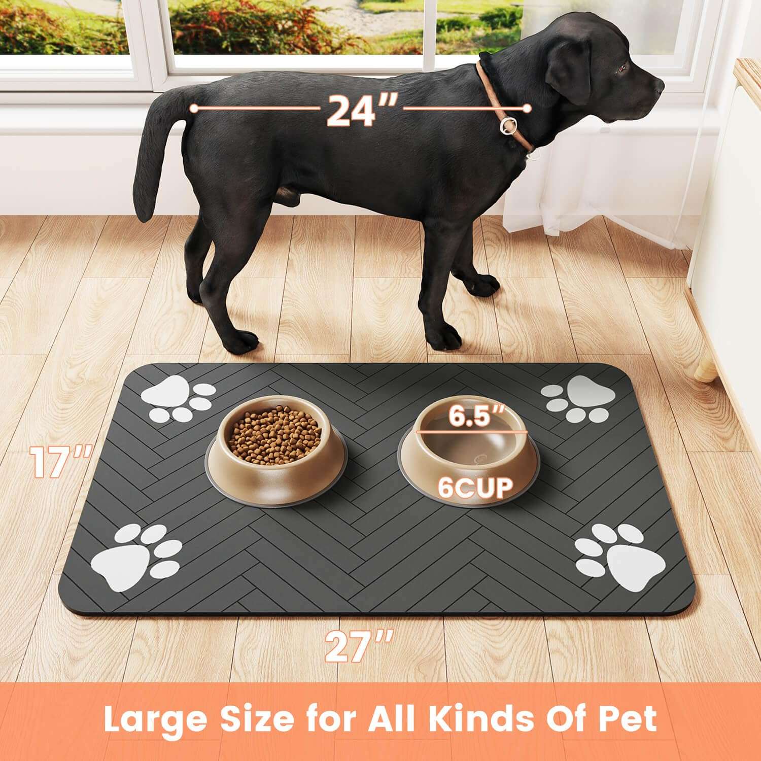 Pet Feeding Mat-Absorbent Pet Placemat for Food and Water Bowl, with Waterproof Rubber Backing, Quick Dry Water Dispenser Mat for Dog and Cat (12"x20", Striped Dark Gray) - Image 8