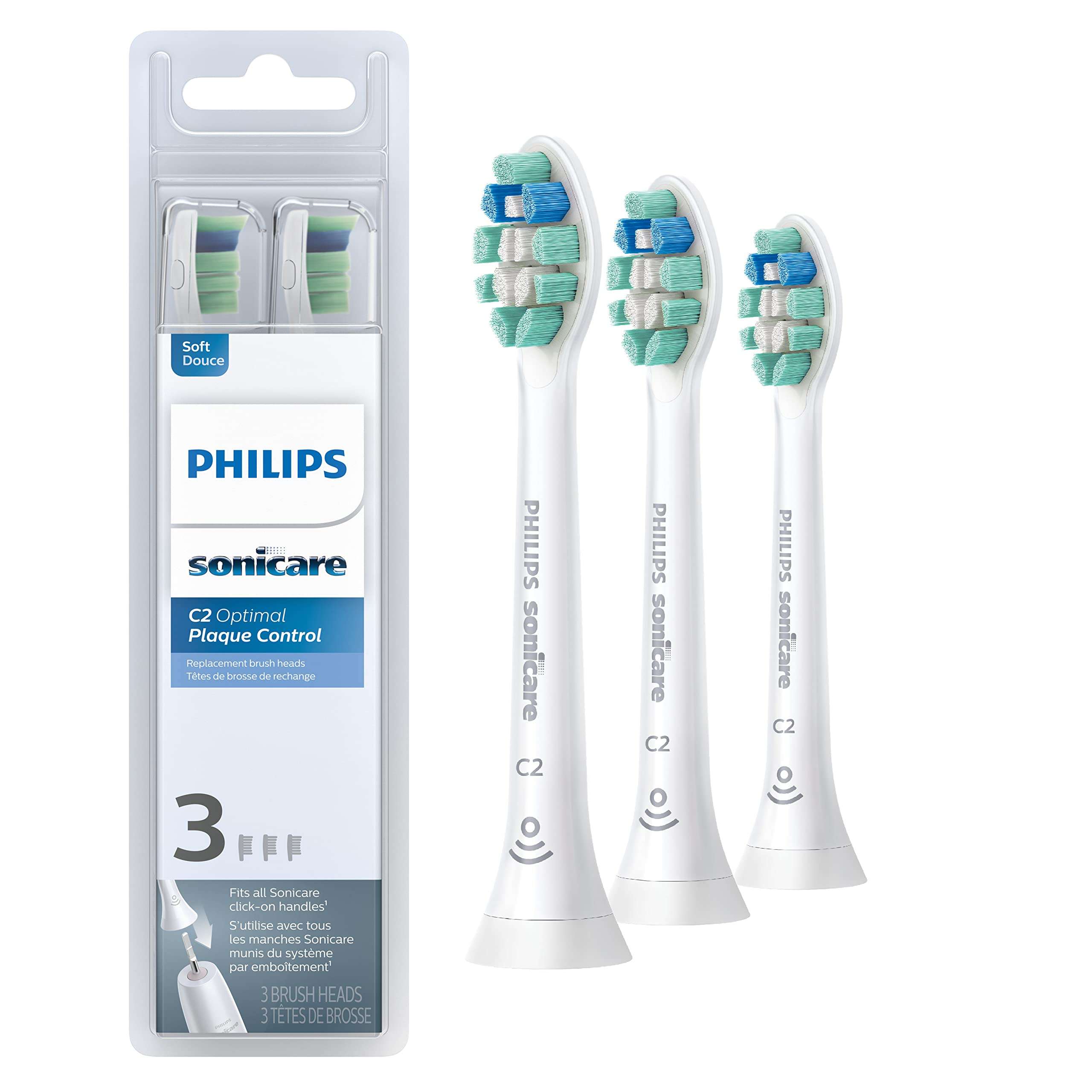 Philips Sonicare C2 Plaque Control - Genuine Replacement Electric Toothbrush Heads, White, 3 Pack, HX9023/65 - Image 1