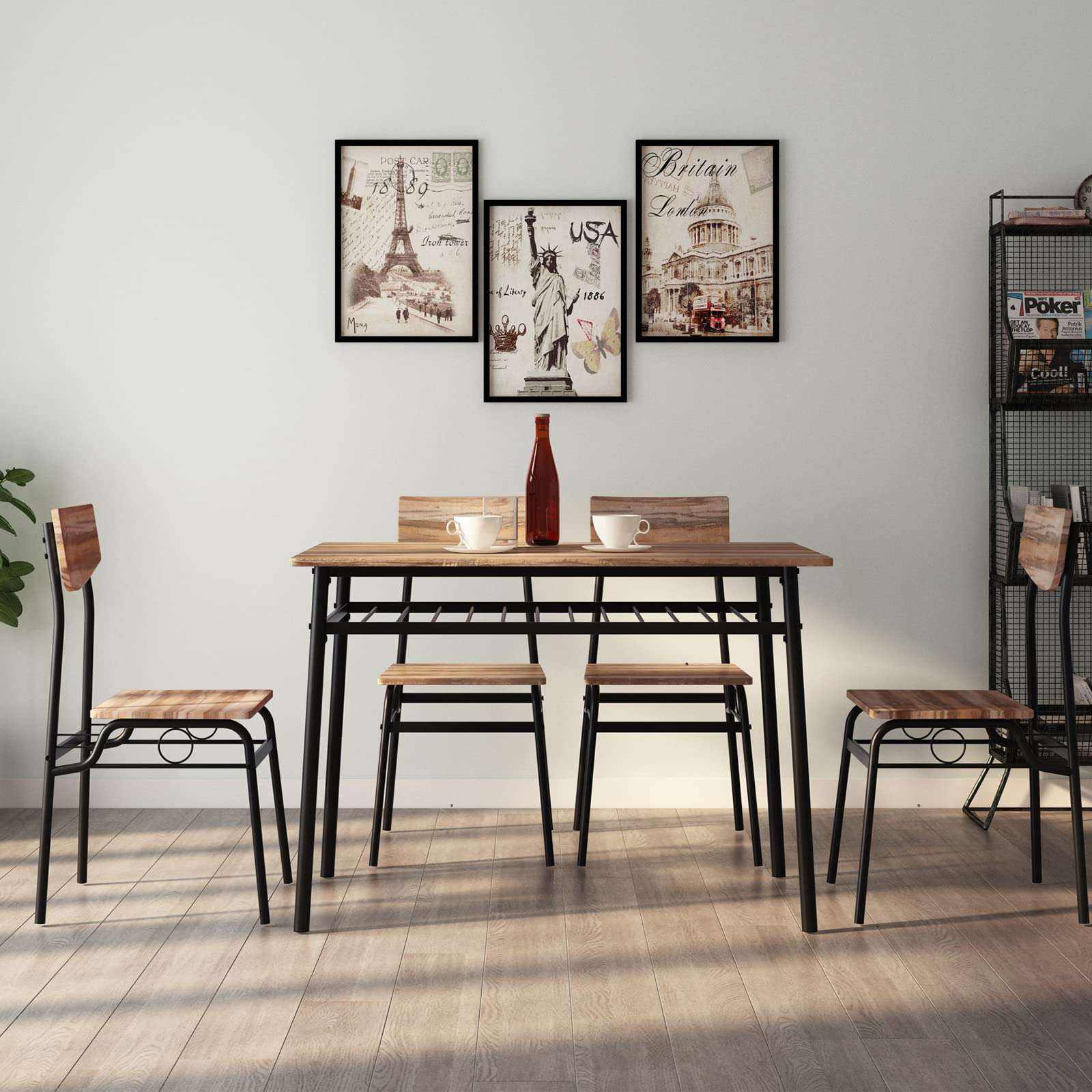 soges 5 Piece Dining Table Set for 4 Person, Kitchen Dinette Sets with 4 Chairs, Kitchen Table and 4 Chair Set with Storage Rack, Modern Dining Room Set with Wooden Top and Metal Legs - Image 1