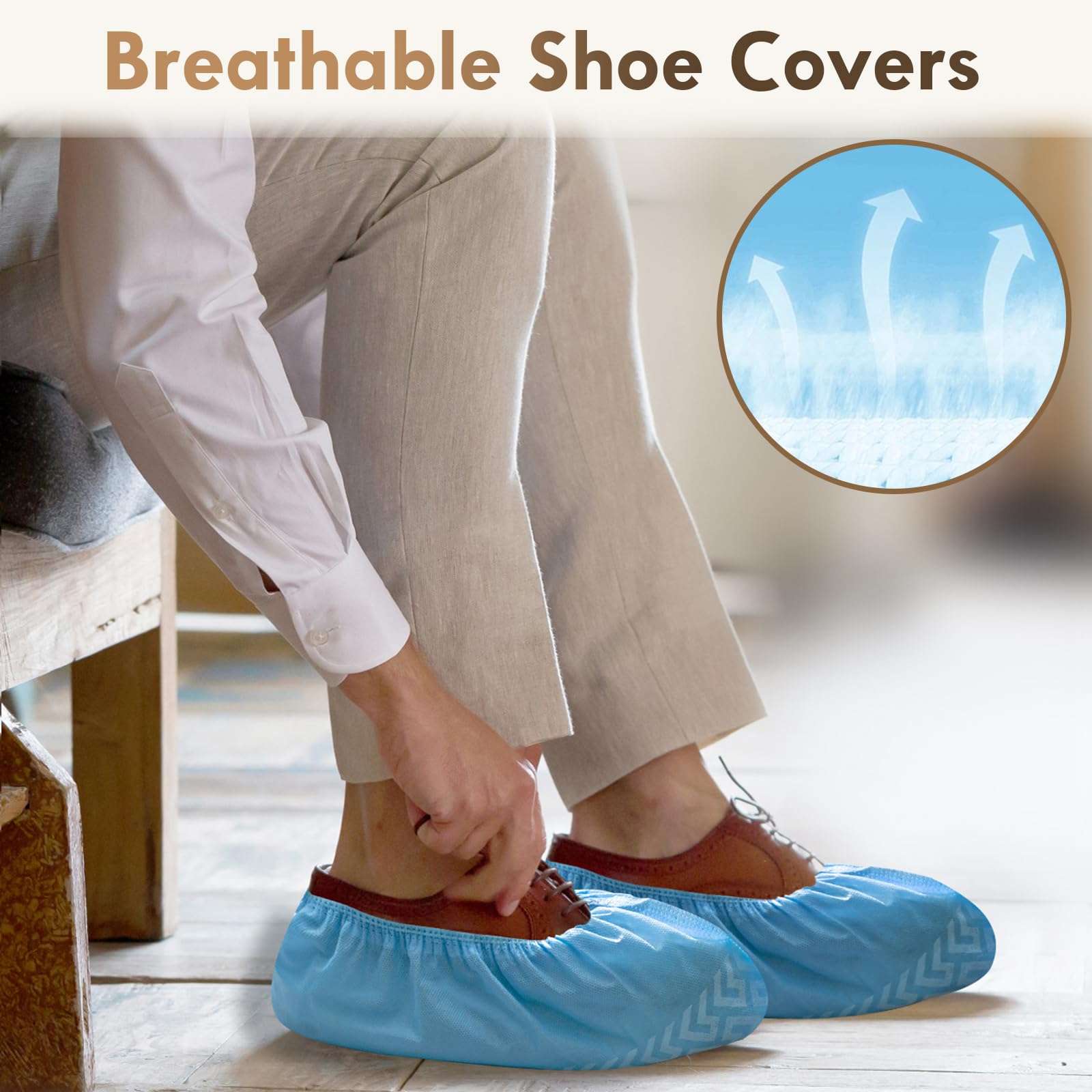 Disposable Shoe Covers 100 Pack (50 Pairs) | Non-Slip, Durable Non-Woven Fabric Boot Covers for Indoors, X-Large Recyclable Shoe Protectors, Stretchable Fits Up to Size 13 US Men & Work Boots - Image 3