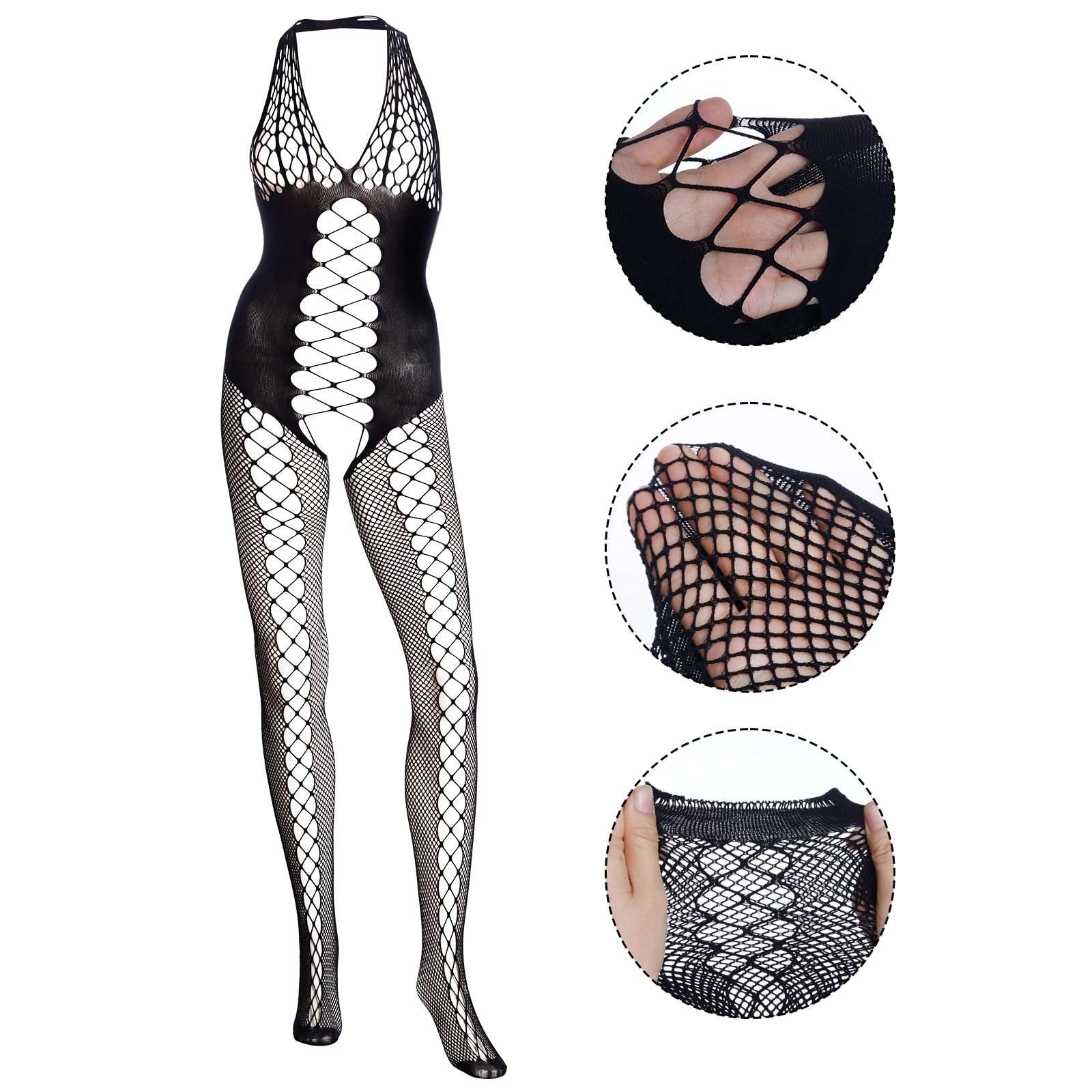 Fengek 3 Packs Women Fishnet Bodysuits, Stockings Sleepwear Lingerie for Couple Dating Nightwear, Black - Image 2
