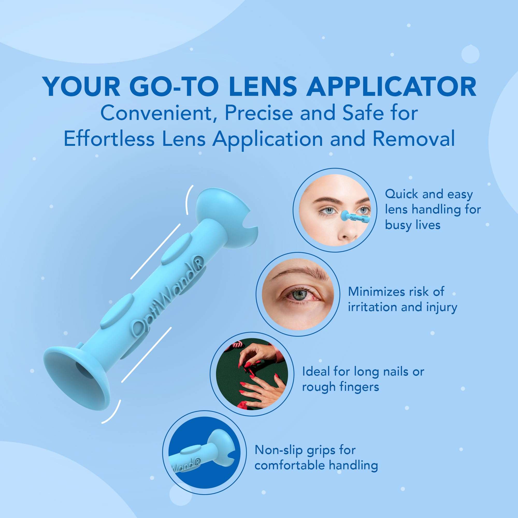 OptiWand - Portable Soft Contact Lens Removal & Insertion Tool - Silicone Rubber Eye Lens Inserter & Remover Device with Pincher End & Finger Grips - Safe & Easy to Use, Travel Size – 1.75" - Image 3