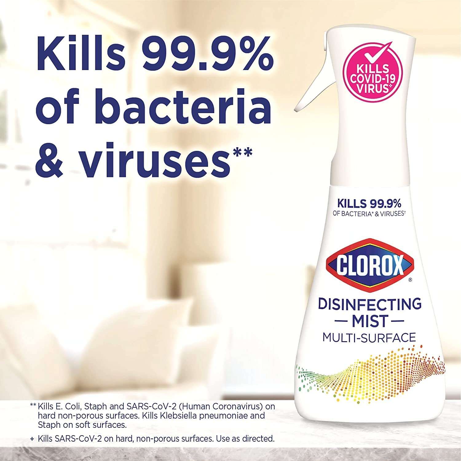 Clorox Cleaning Bundle Disinfecting Mist Lemon and Orange Blossom Scent (1 Spray Bottle & 1 Refill, 16 Fl Oz Each) Disinfecting Wipes (3-Pack, 75ct Each) - Image 3