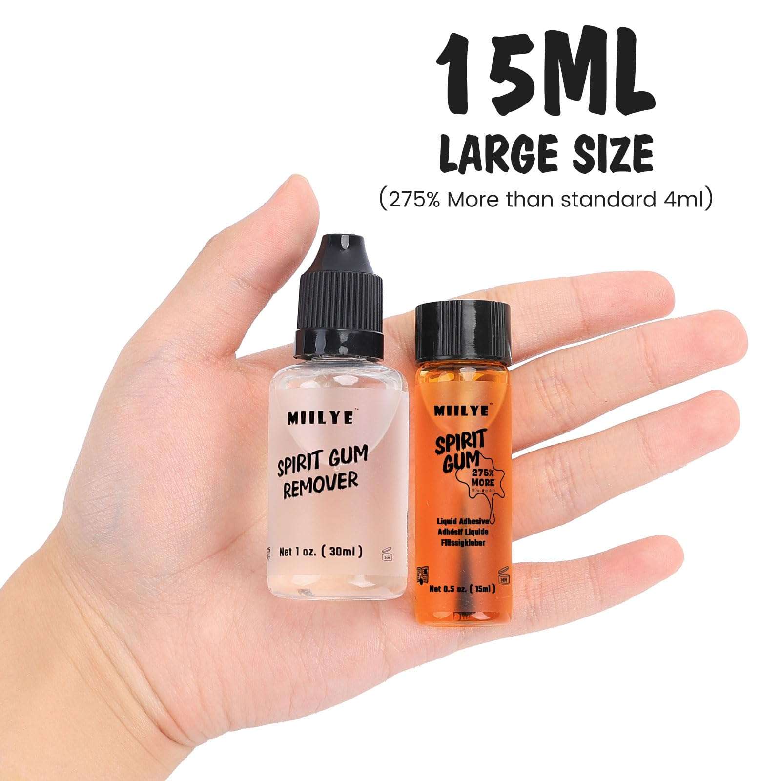 MIILYE Spirit Gum Adhesive and Remover – 15ml Professional Cosmetic Glue for Face, Skin, Body, Stage Special Effect Prosthetics Makeup & Cosplay Wig - Image 4