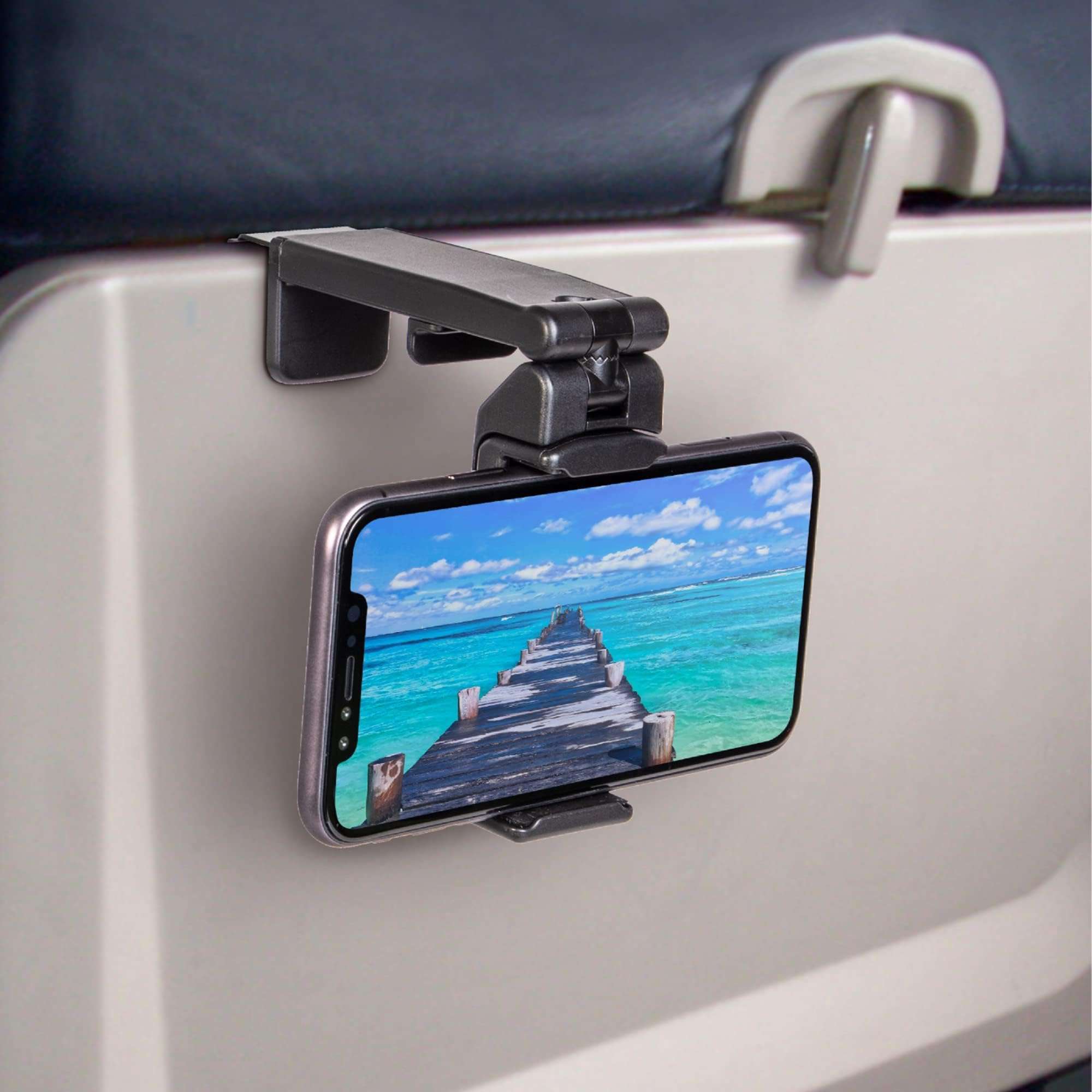 Perilogics Universal in Flight Airplane Phone Holder Mount. Hands Free Viewing with Multi-Directional Dual 360 Degree Rotation. Pocket Size Must Have Airplane Travel Essential Accessory for Flying - Image 1