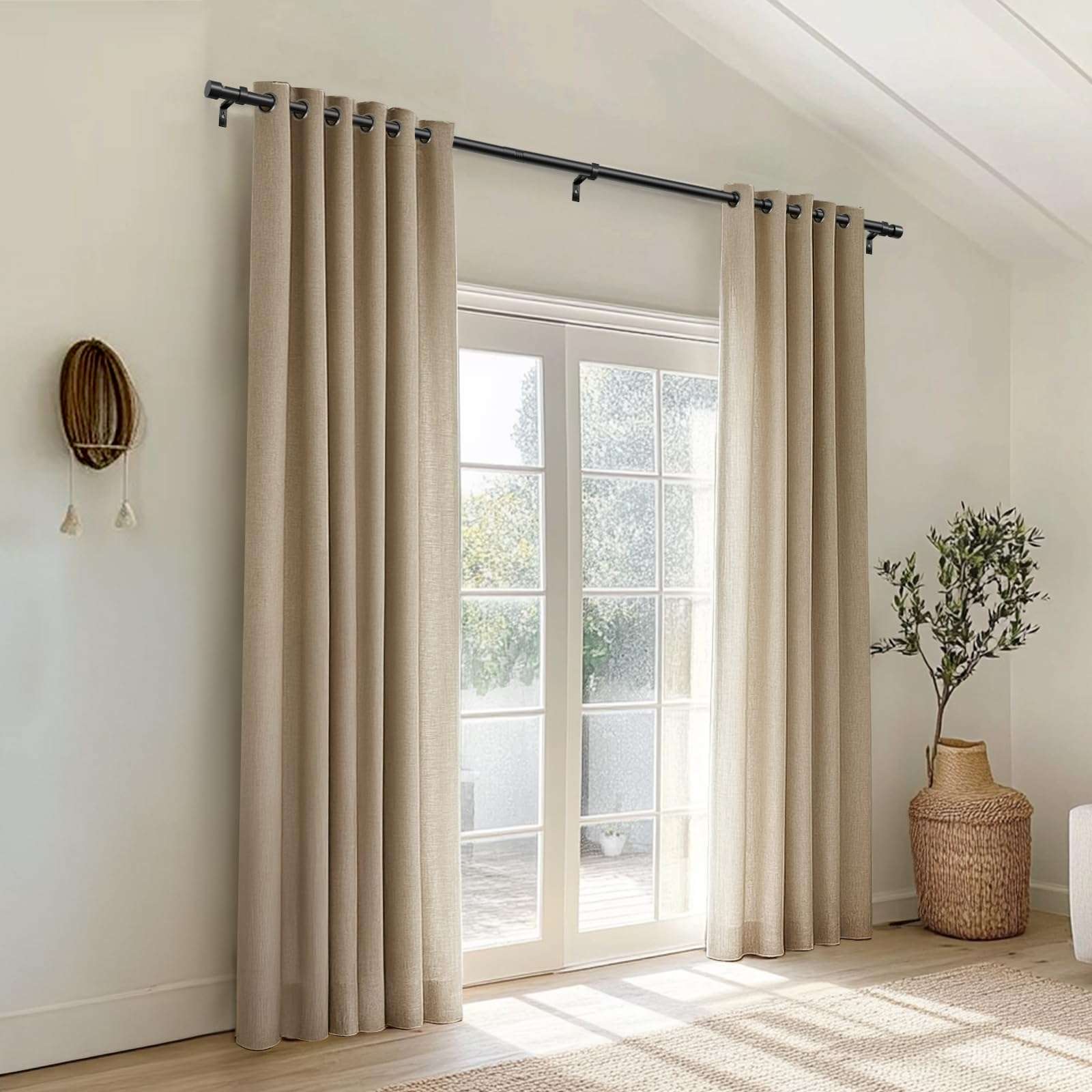 Zeerobee Curtain Rods for Windows 48 to 84, Black Curtain Rod, Adjustable 1 Inch Heavy Duty Outdoor/Indoor Modern Drapery Pole, 32"-86" - Image 2