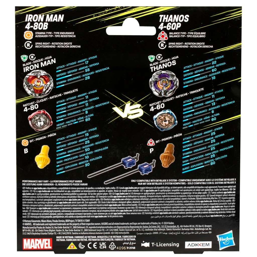 Beyblade X Marvel Collab Iron Man 4-80B vs. Thanos 4-60B Multipack - Image 4