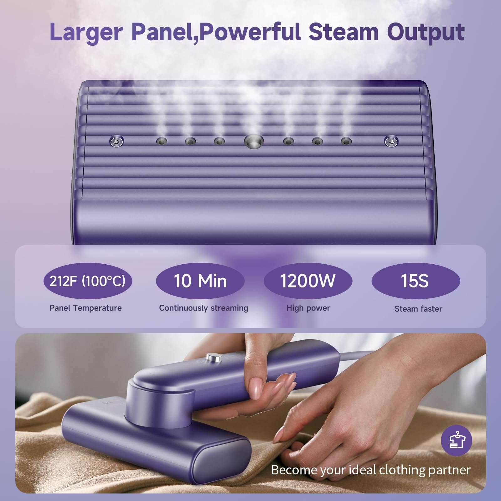 Travel Portable Steamer for clothes - Handheld Steamer for Fabric Clothing Wrinkles, 15s Fast Heat-up Rotary Garment Steamer, 1200W Light Mini Steam Iron for Home, Office and Travel (Purple) - Image 3