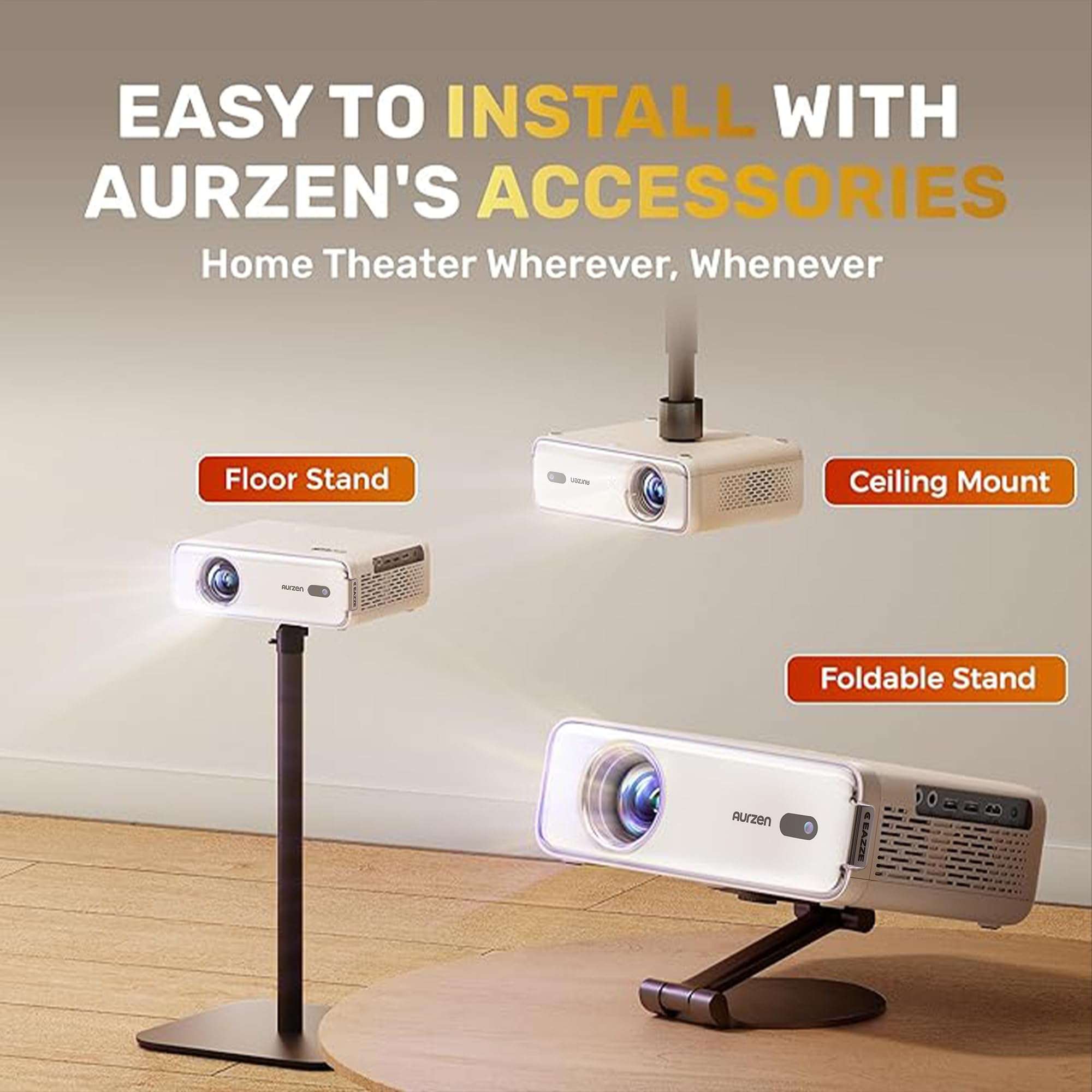 Aurzen EAZZE D1 Smart Projector with WiFi and Bluetooth, Netflix-Officially-Licensed, Auto Focus & Keystone, DoIby Audio, Zoom, Native 1080P Movie, Portable Outdoor Mini Projector, White - Image 6