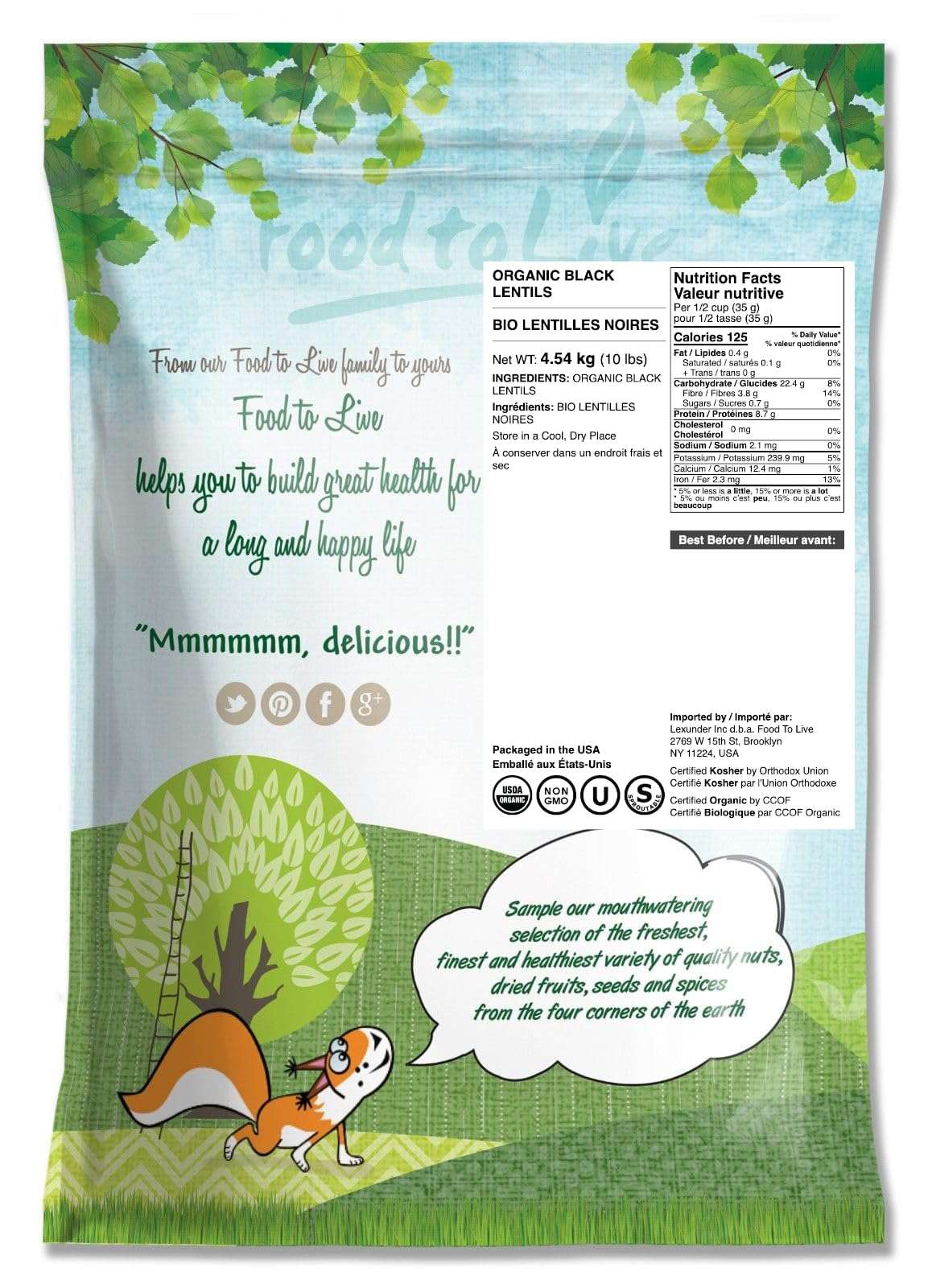 Food to Live Organic Black Lentils, 10 Pounds – Non-GMO, Whole Dry Pulses, Raw, Sproutable, Kosher, Vegan, Bulk Legumes, Black Masoor Daal. Rich in Thiamin, Folate, Protein. Great for Tacos, Soups - Image 2
