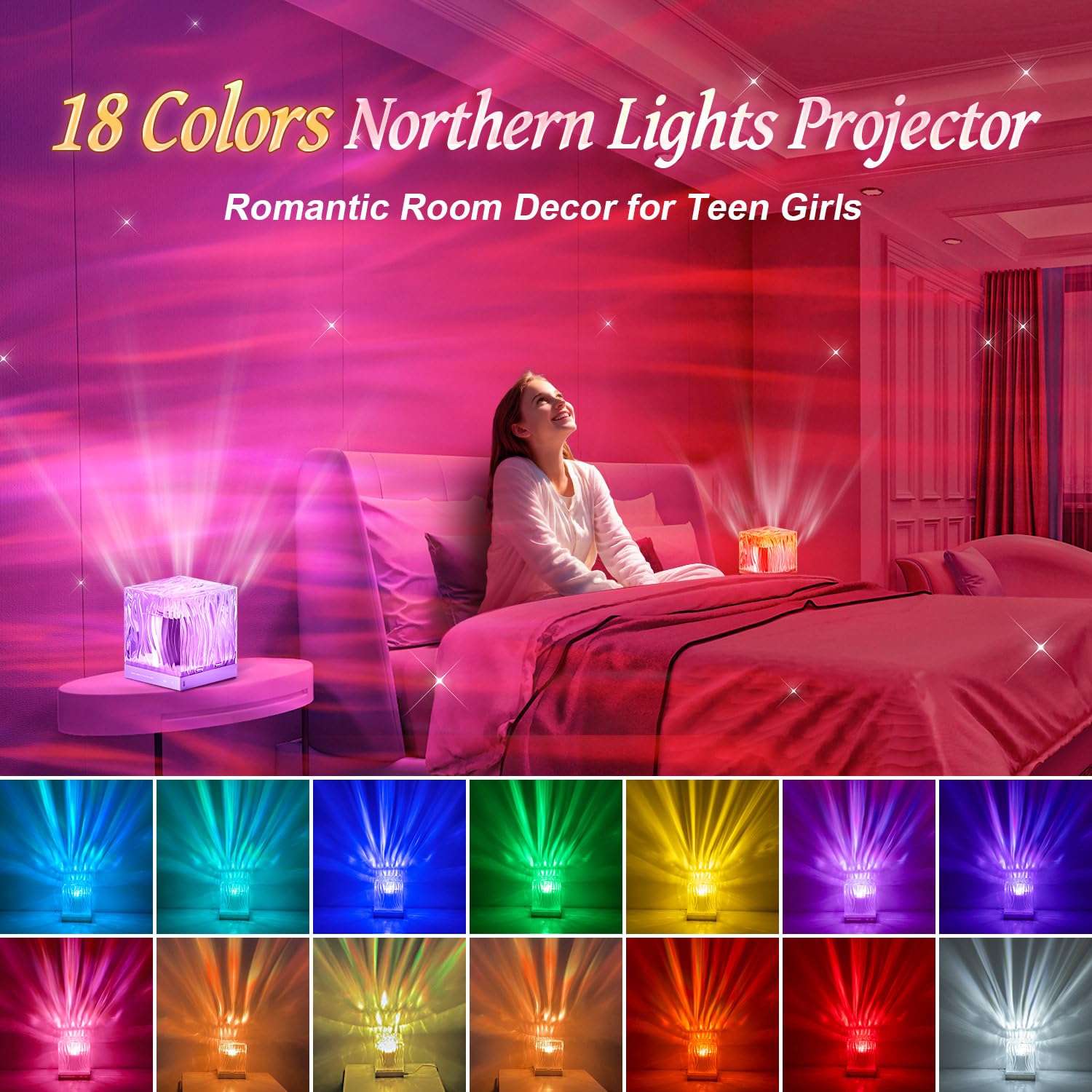 Northern Lights Projector Gifts for Women Gifts for Teenage Girls Boy, 18 Colors Galaxy Projector for Bedroom Lights, Remote Night Light for Kids, Cute Room Decor Aesthetic, Cool Stuff Teen Girl Gifts - Image 2