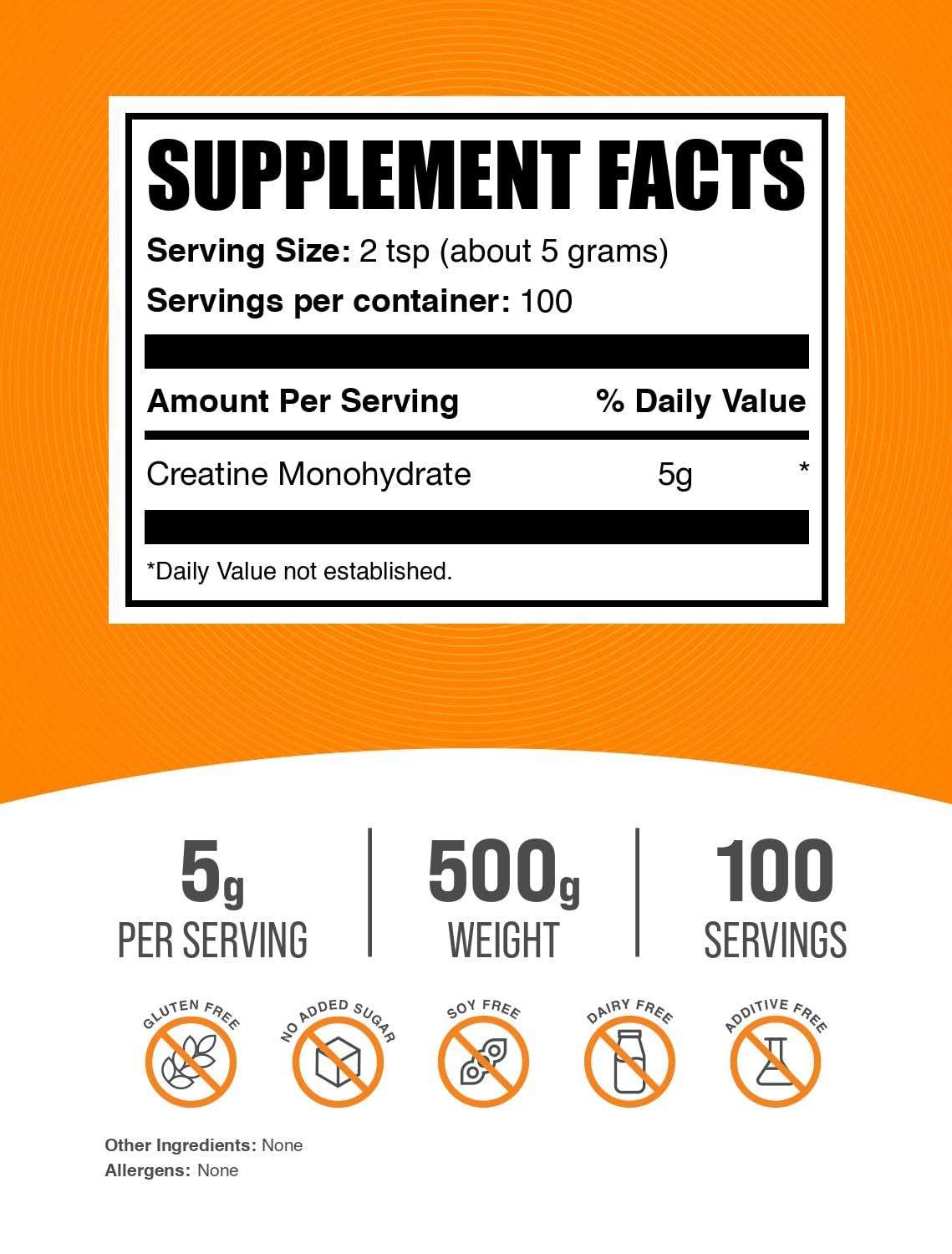 BulkSupplements.com Creatine Monohydrate Powder - Micronized Creatine Powder, Unflavored - Pure & Gluten Free, 5g (5000mg) per Servings, 500g (1.1 lbs) (Pack of 1) - Image 2