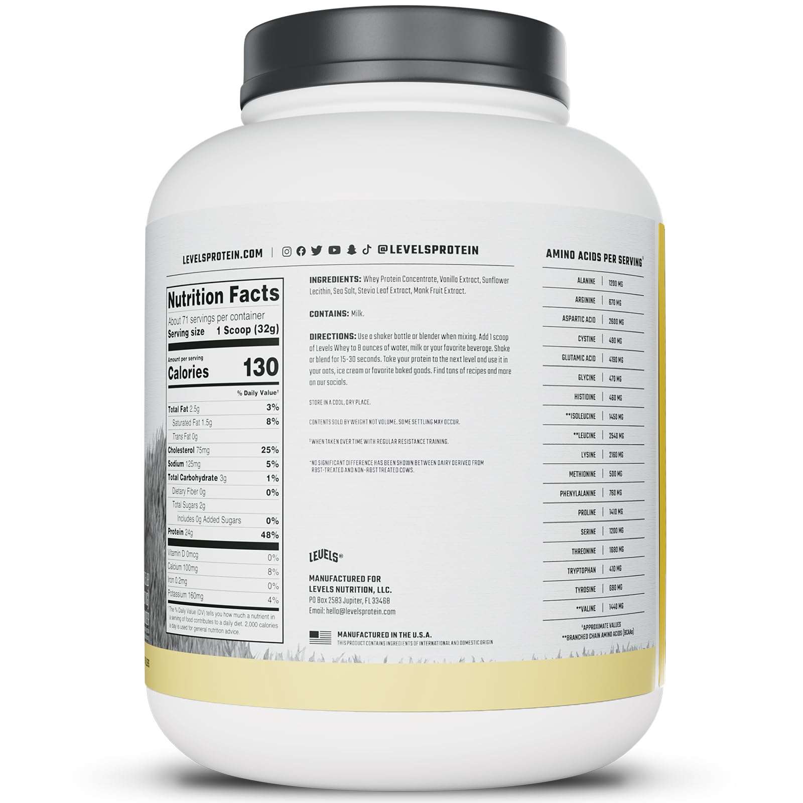 Levels Grass Fed Whey Protein Powder, No Artificials, 24G of Protein, Vanilla Bean, 5LB - Image 7