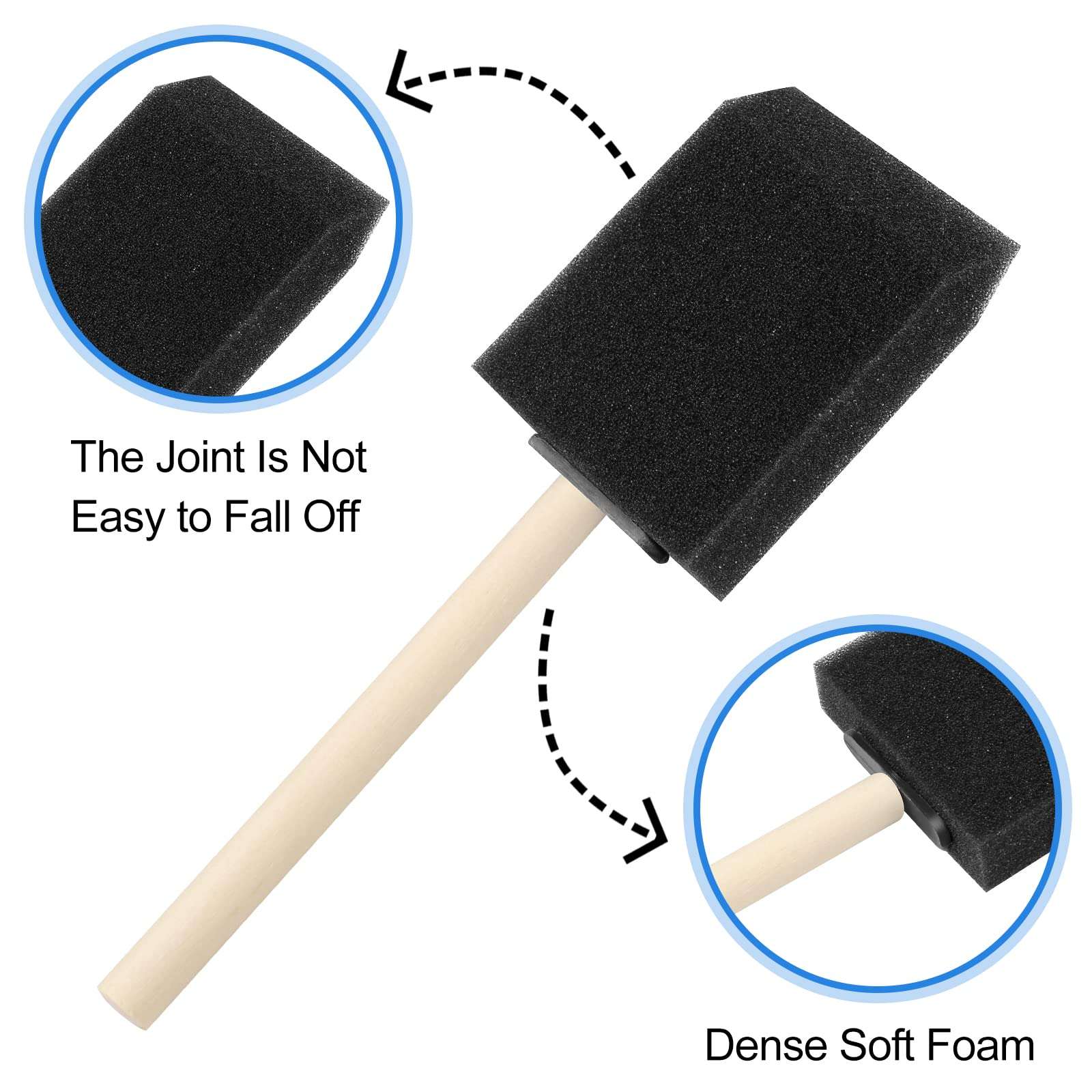 24 Pcs Foam Paint Brushes, Wood Handle Sponge Brushes for Painting, Staining, Varnishes, and DIY Craft Projects (1'', 2'' and 3'') - Image 4