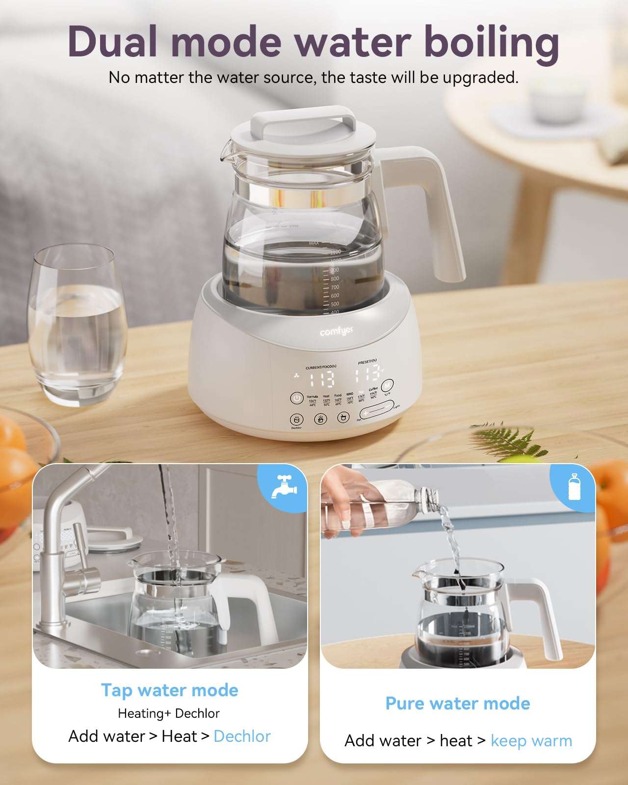 Bottle Warmer comfyer, Baby Bottle Warmer with Night Light & Faster Cooling Fan, Instantly Water Warmer, Tea Kettle Electric with 6 Temperature Control Presets, Feed Baby More Easier and Healthier - Image 9